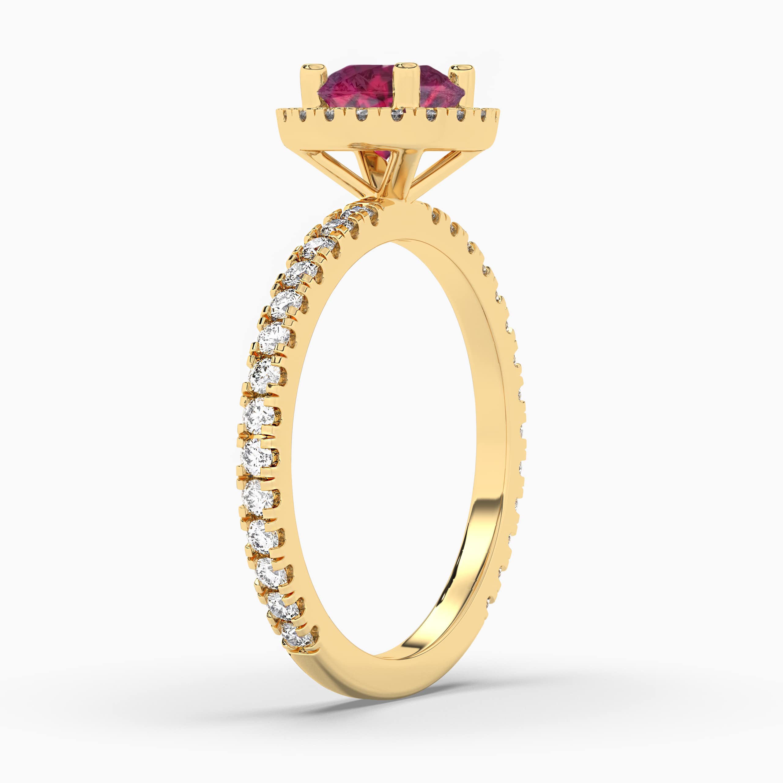 Yellow Gold Diamond And Ruby Halo Engagement Ring