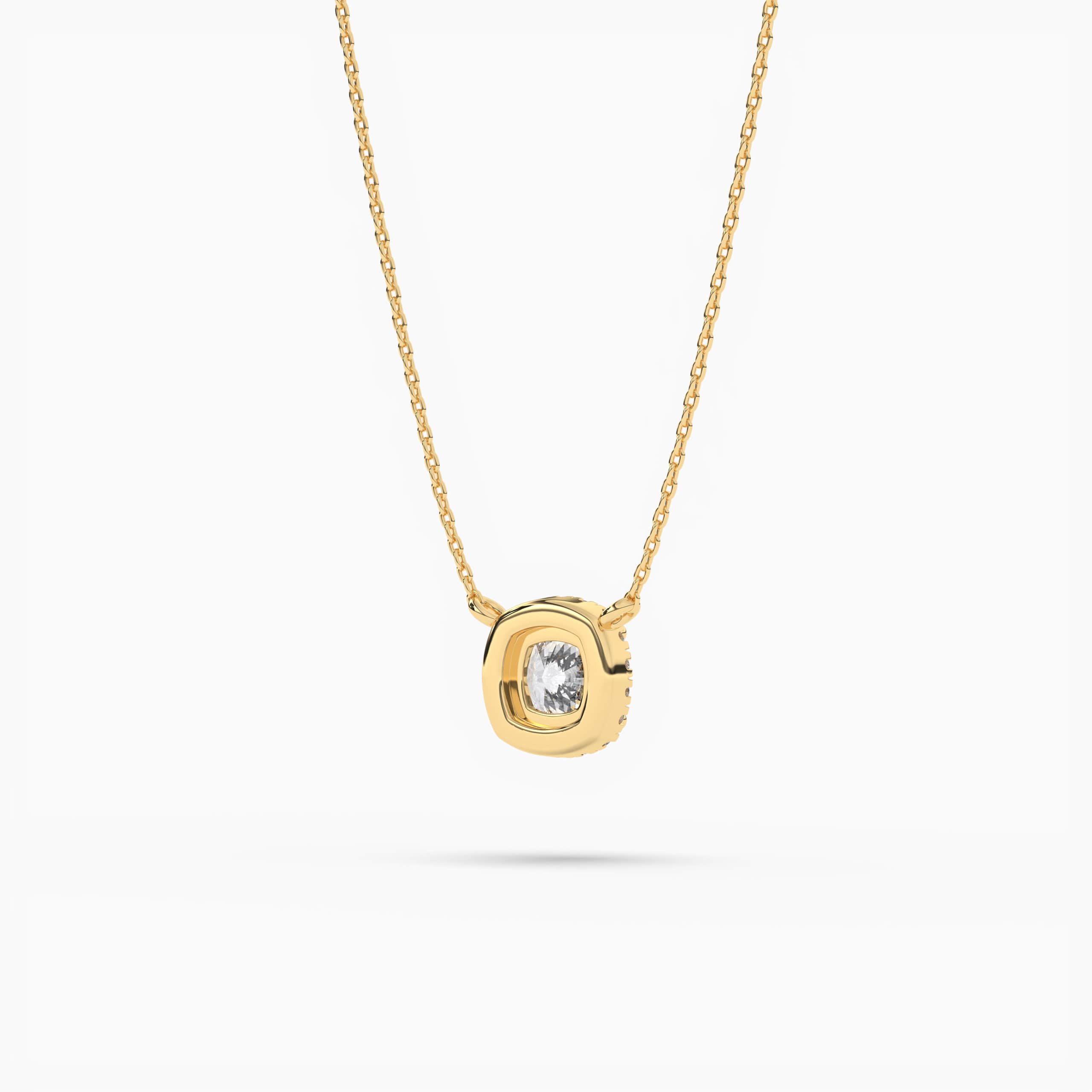 Yellow Gold Round Halo Ruby And Diamond Necklace