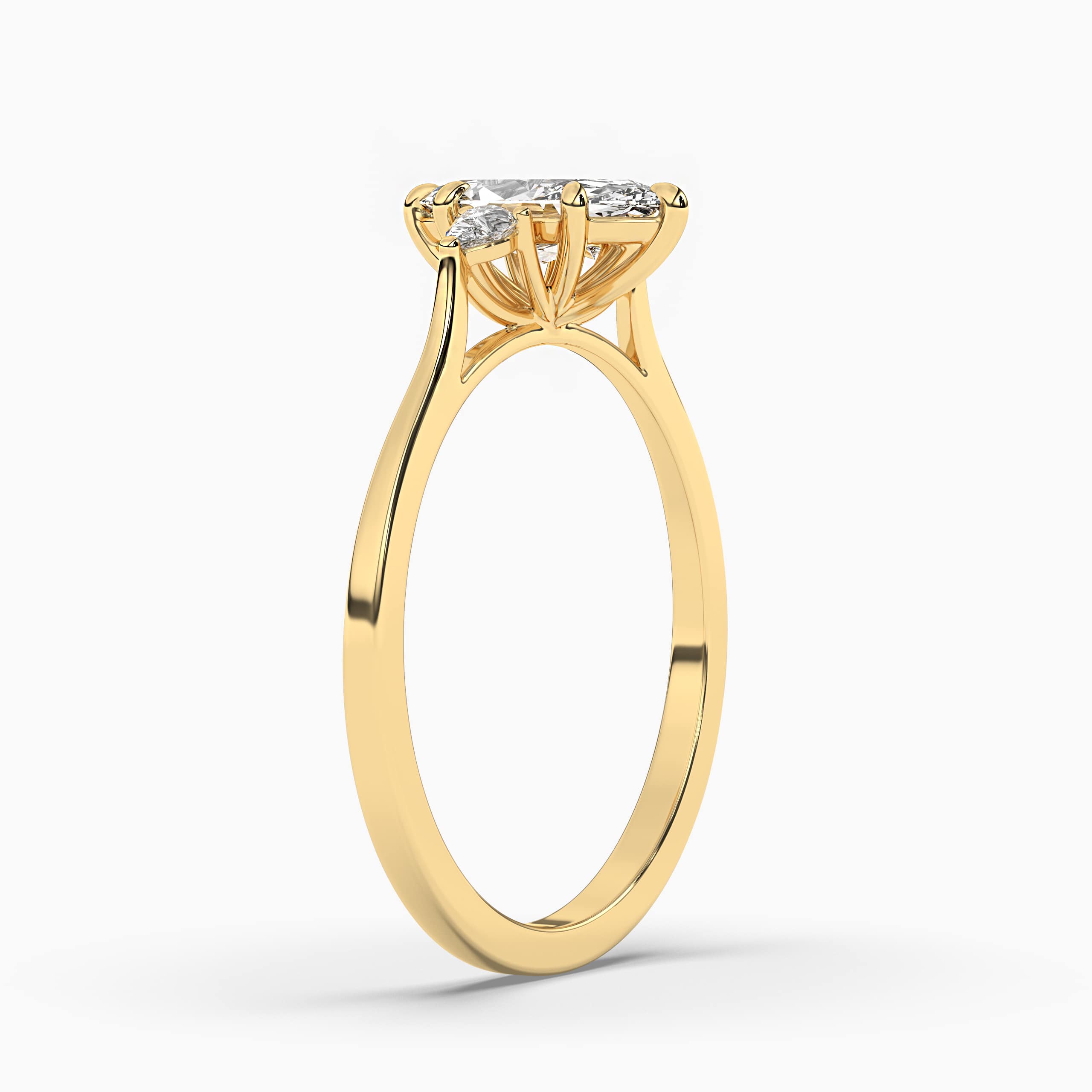 Solitaire Marquise Diamond Hand Engraved Band Yellow Gold Engagement Ring