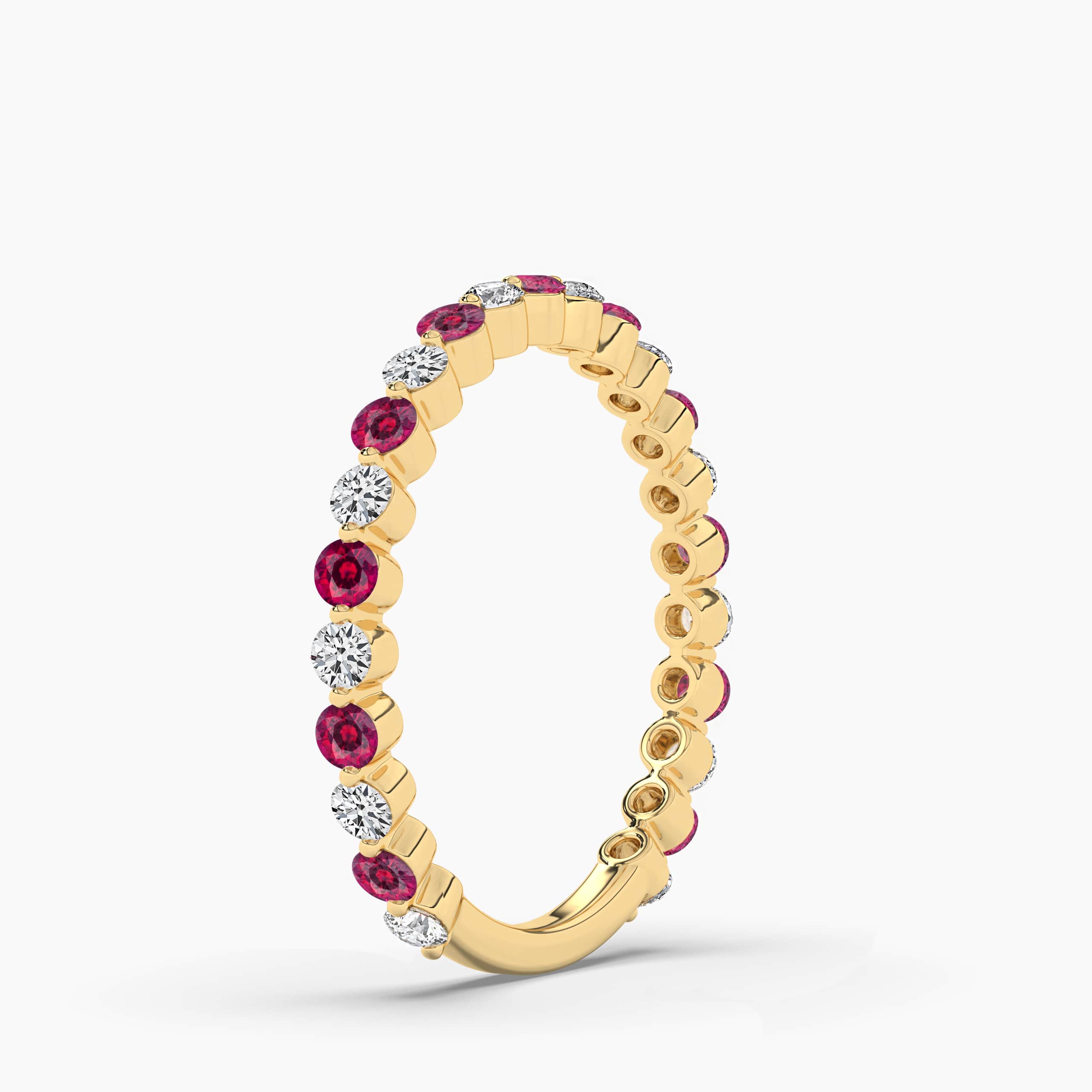 Round Ruby and Diamond Women Eternity Ring Yellow Gold