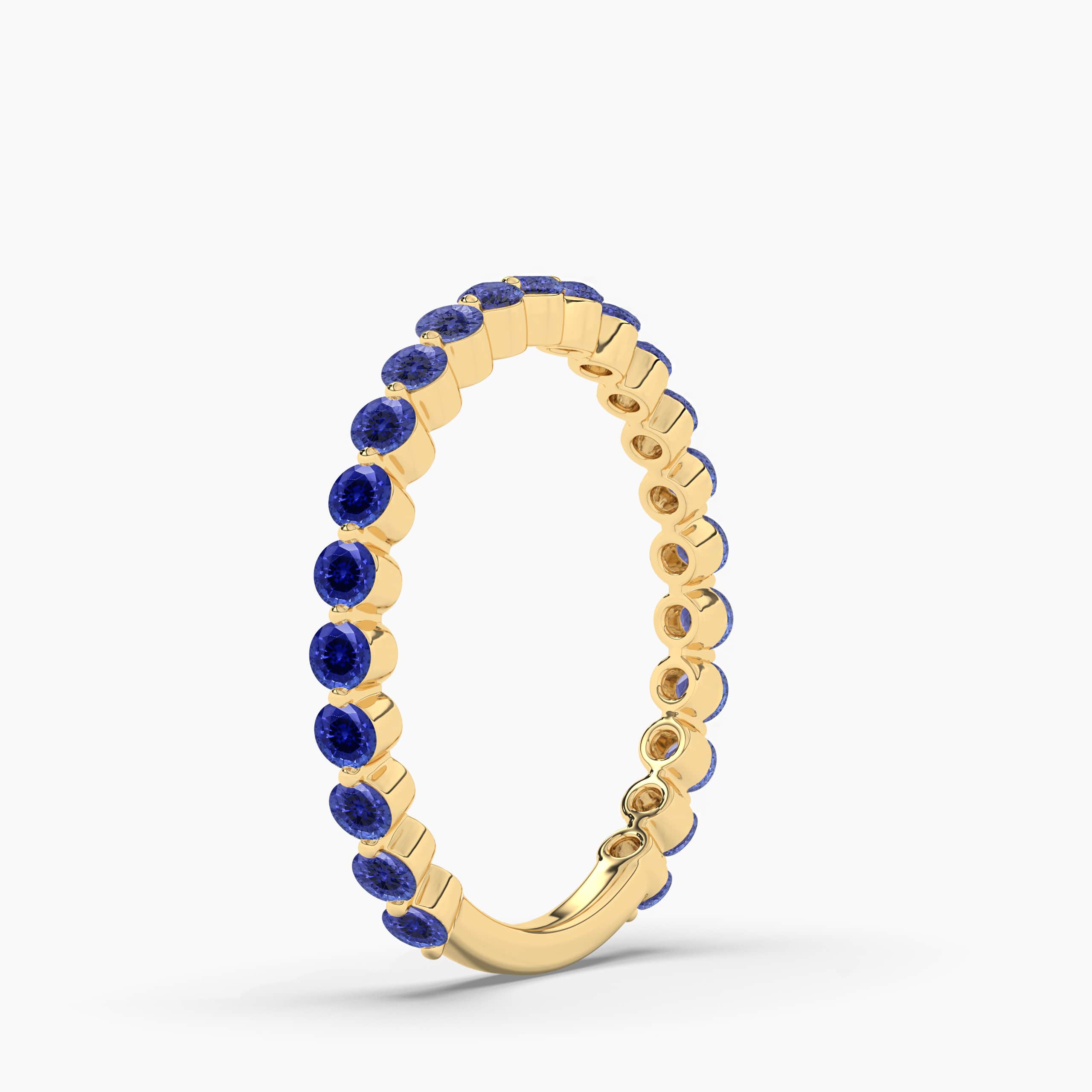 Round Cut Blue Sapphire Eternity Band Yellow Gold