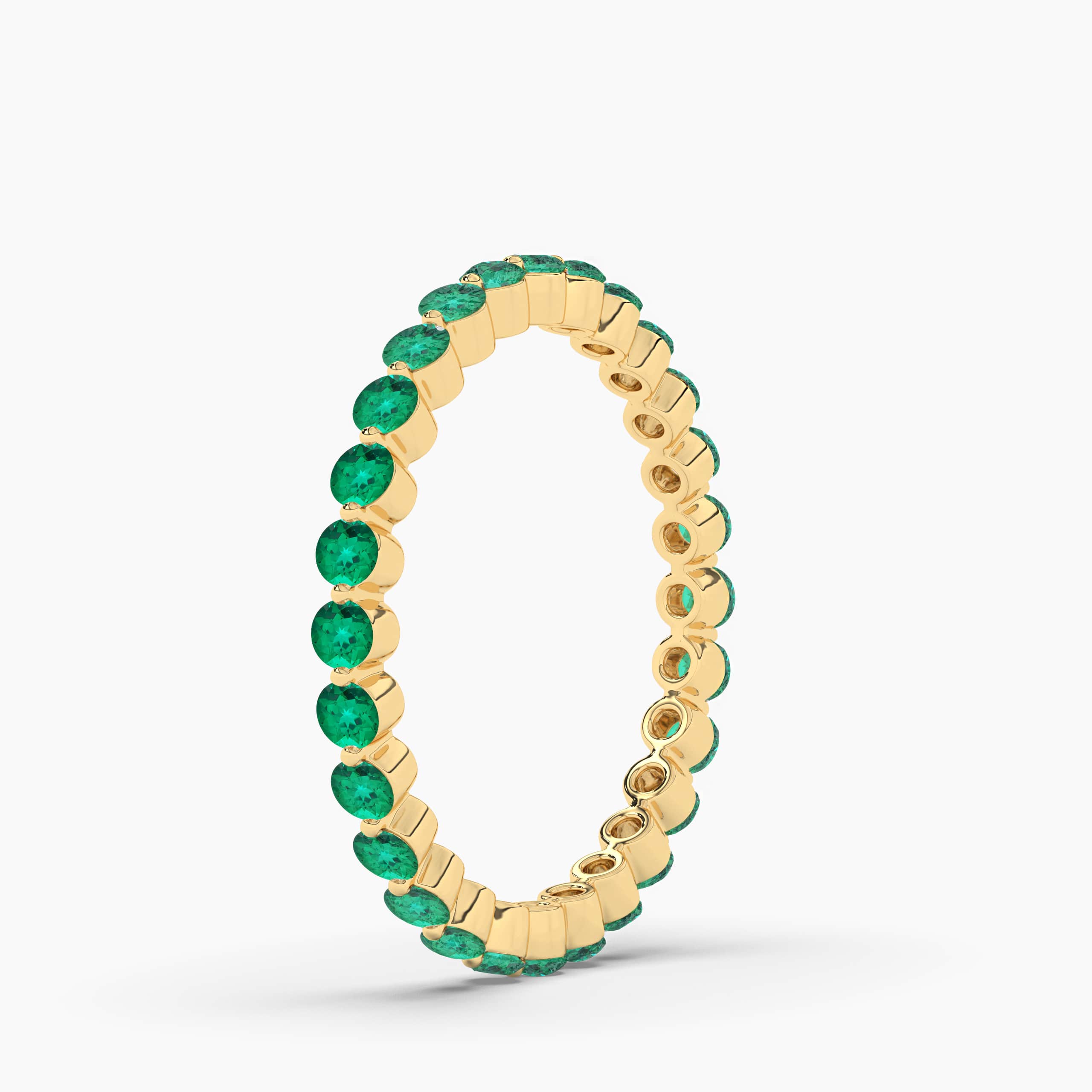 Yellow Gold Green Emerald Cut Eternity Band For Woman's