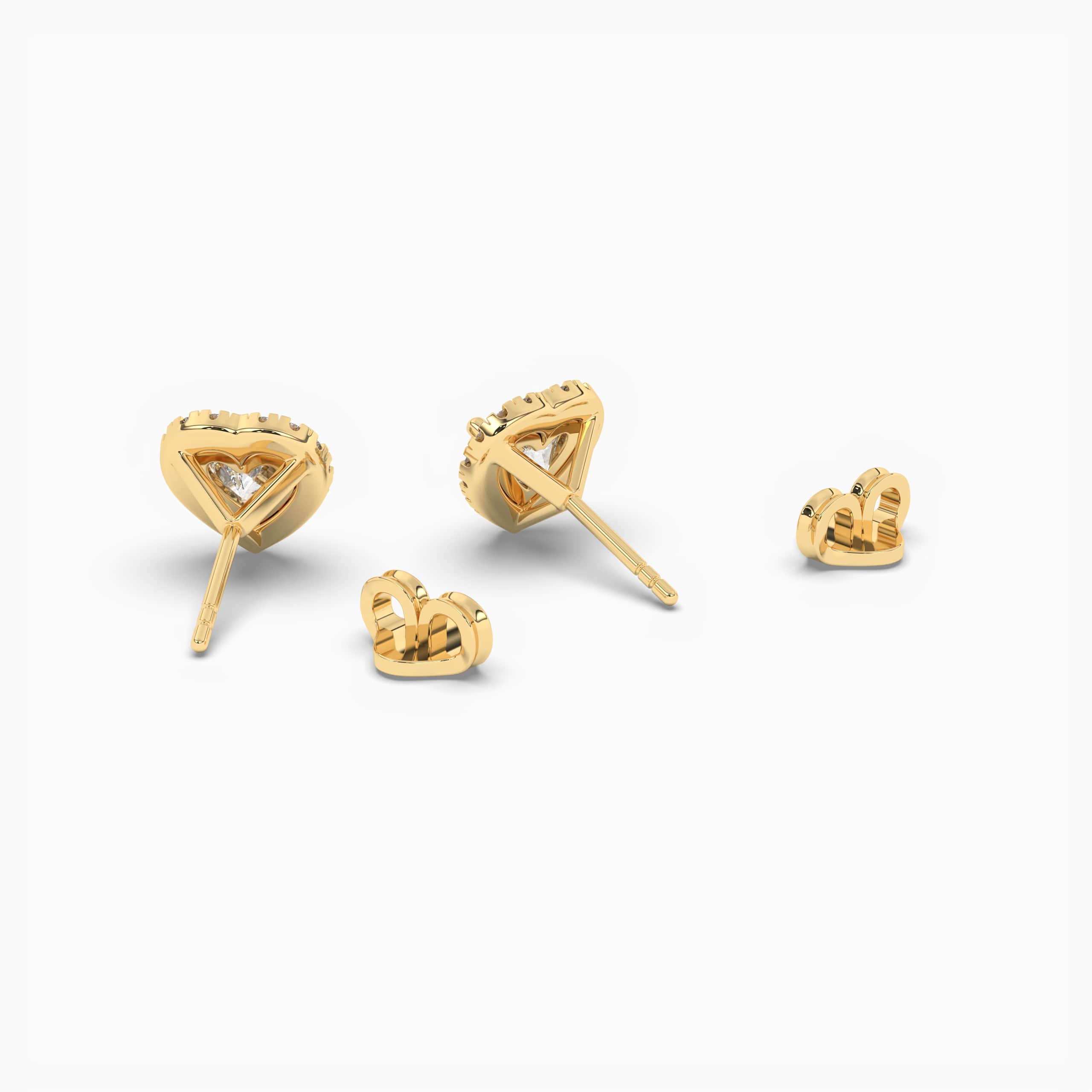 Diamond Stud Earrings with Heart-Shaped Halo