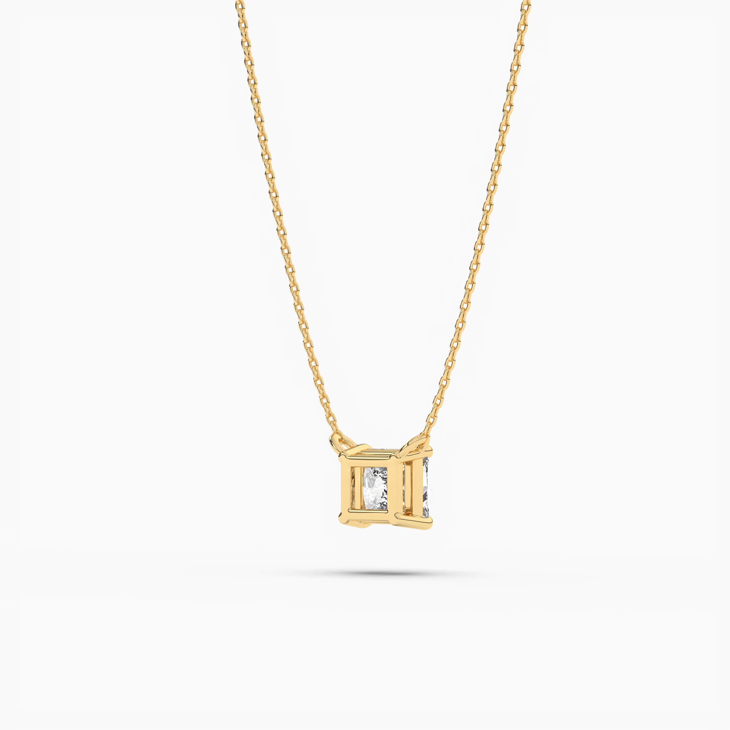 Yellow Gold Princess Cut Diamond Solitaire Pendant