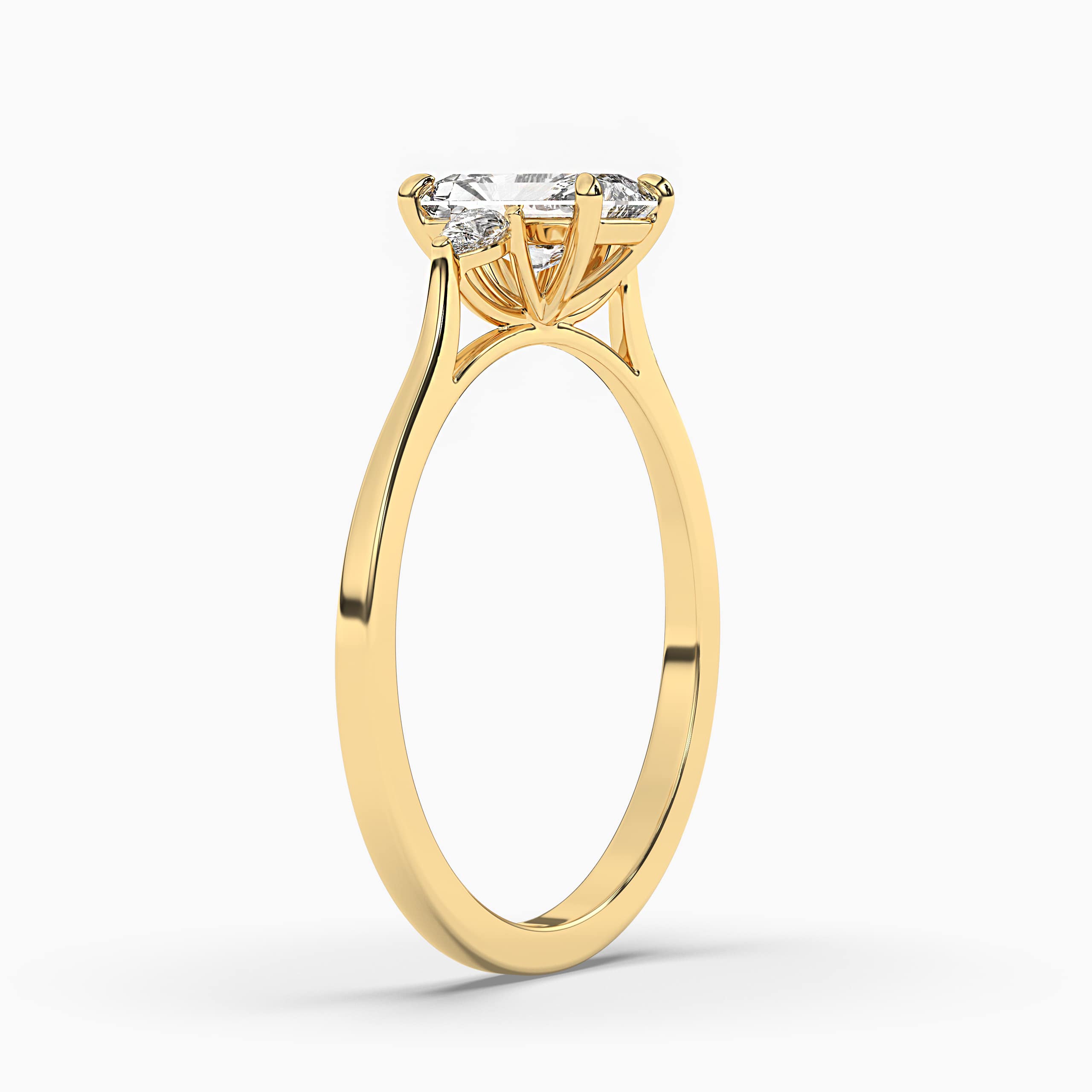 Yellow Gold Three Stone Radiant Diamond Engagement Ring