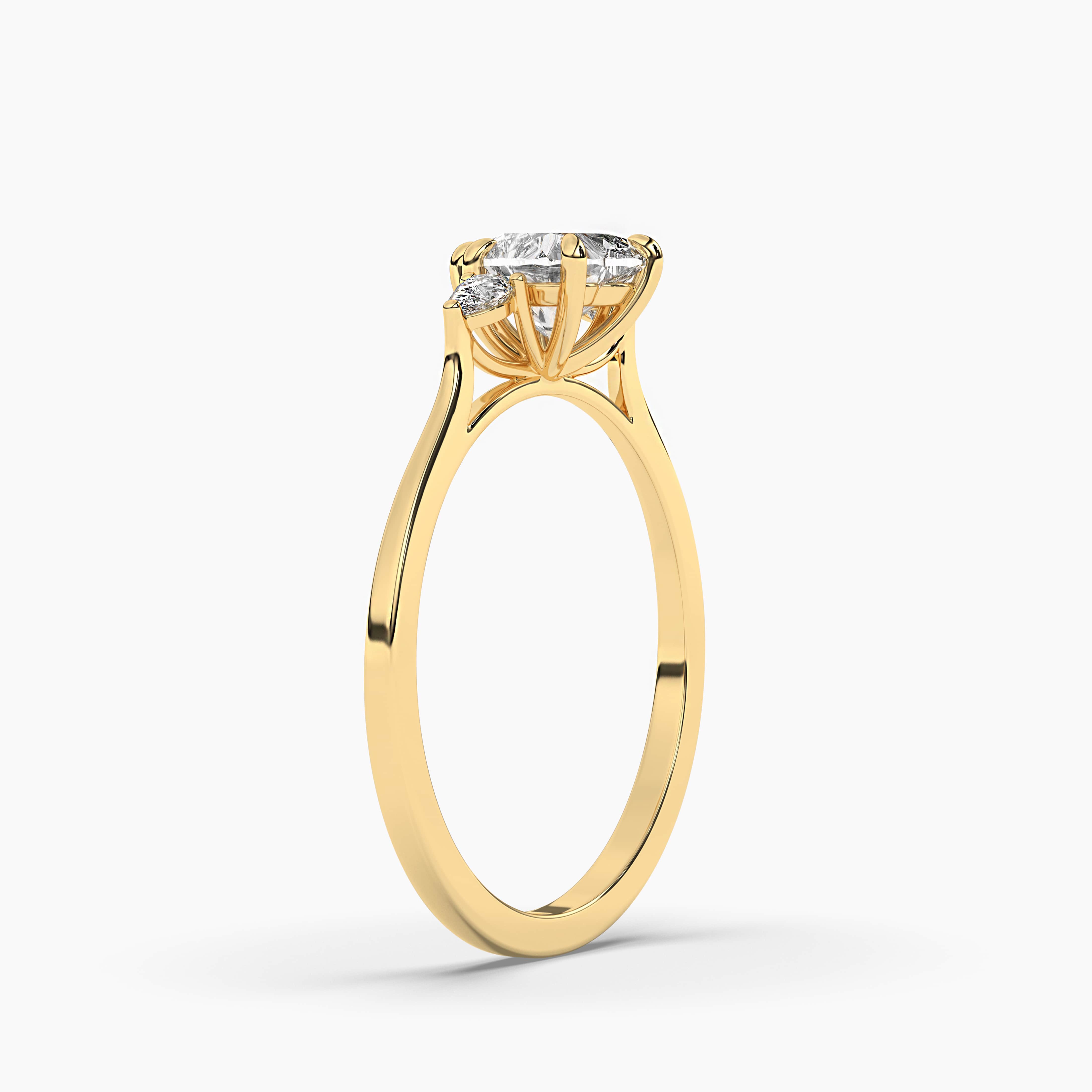 Heart Cut Pear Side Stone Wedding Ring In Yellow Gold