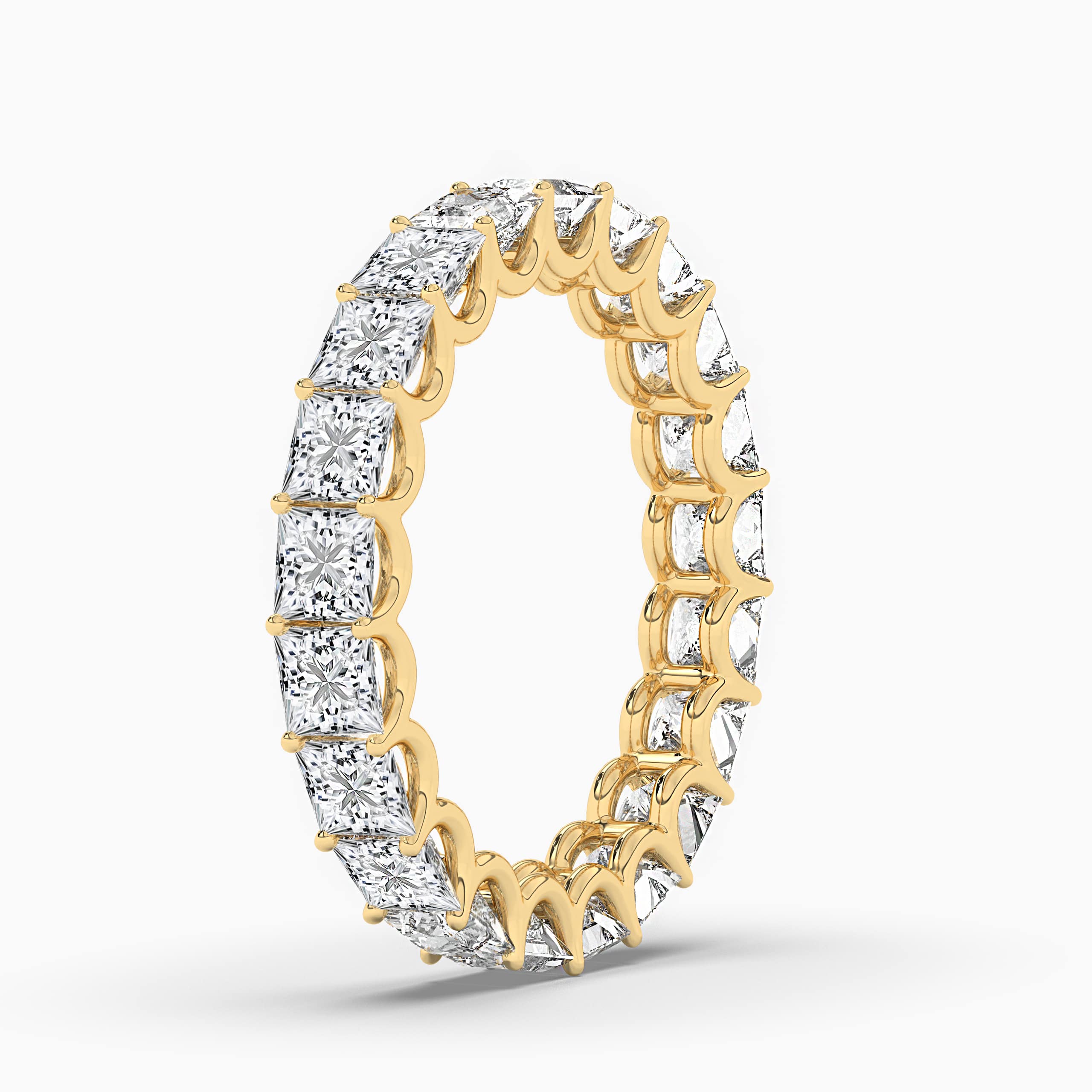 Eternity Ring with Prong Set Princess Cut Diamonds in Yellow Gold
