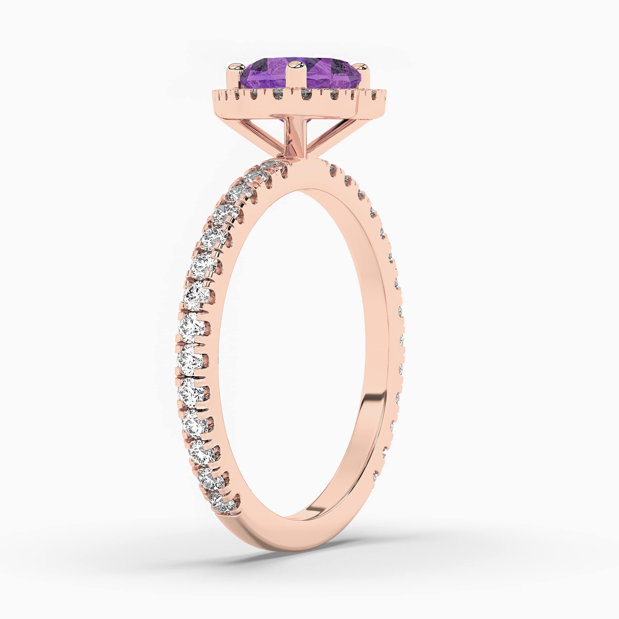 HEART SHAPED AMETHYST & DIAMOND HALO ENGAGEMENT RING  ROSE GOLD