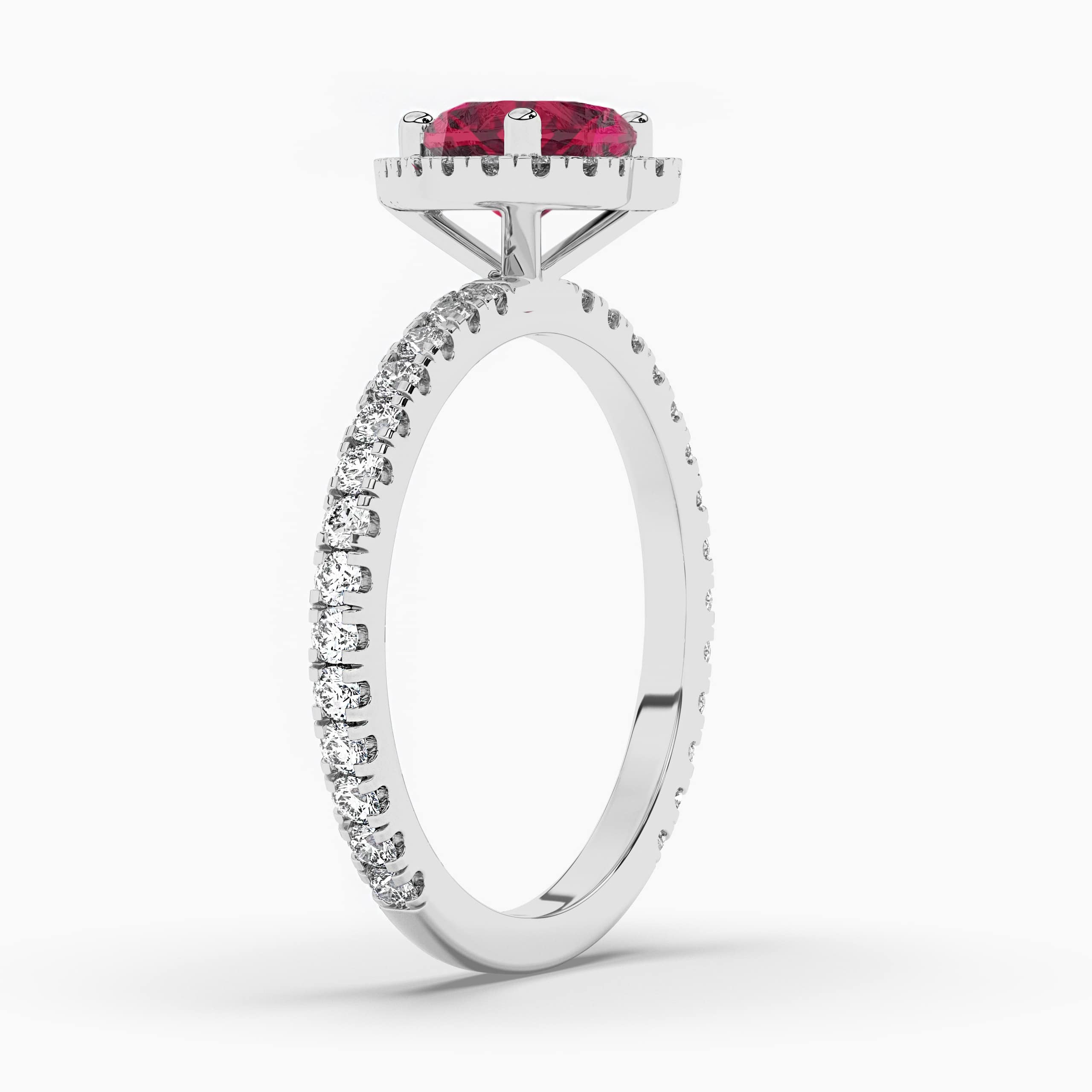 Heart Cut Engagement Rings with Red Ruby in White Gold