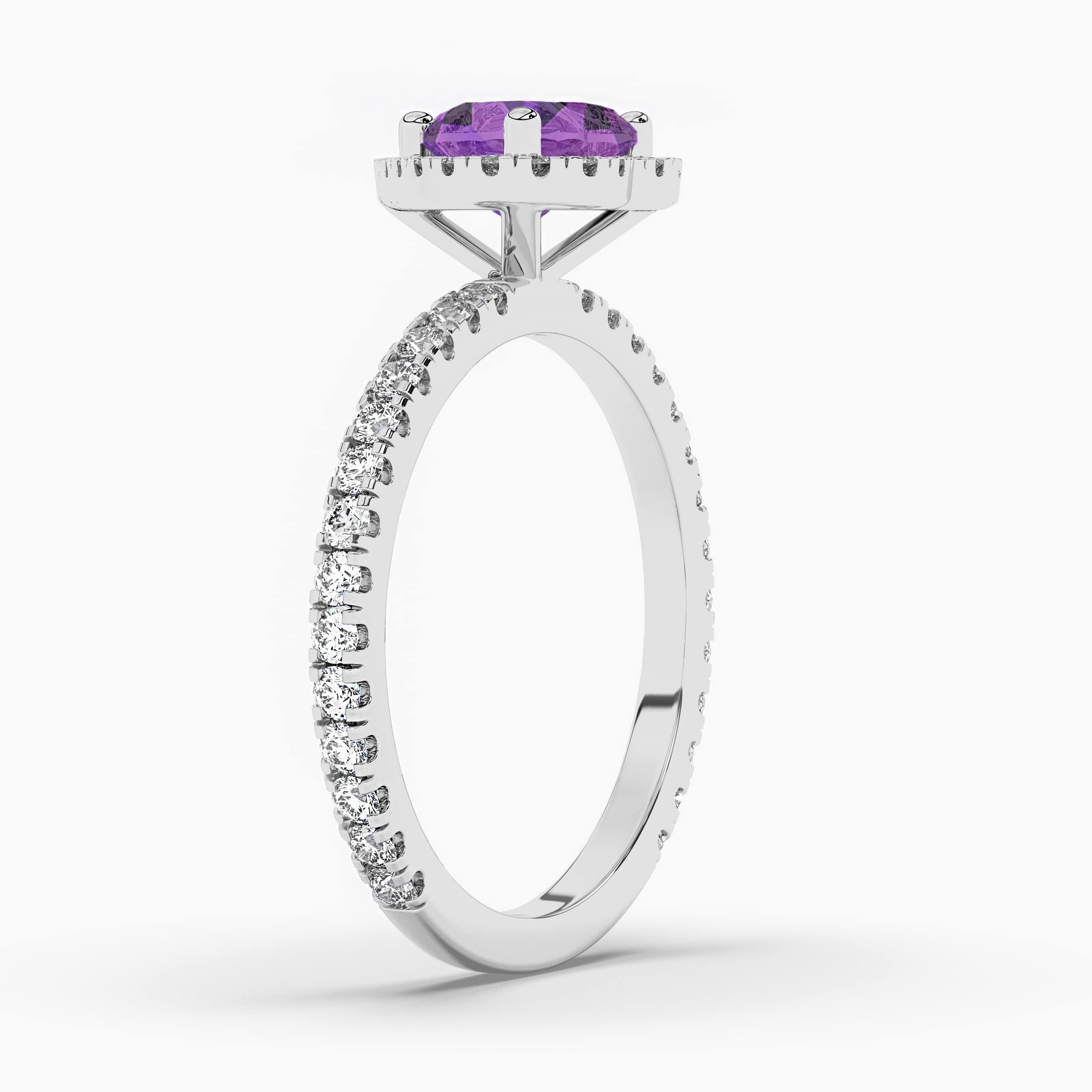 HEART SHAPED AMETHYST & DIAMOND RING HALO WHITE GOLD