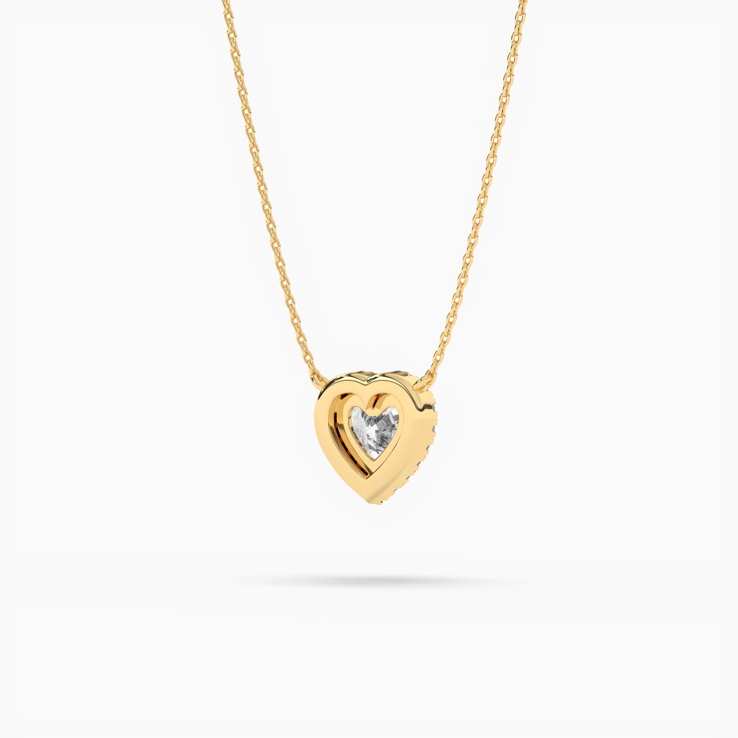 Heart Cut Lab-Created Red Ruby Halo Pendant Necklace Yellow Gold