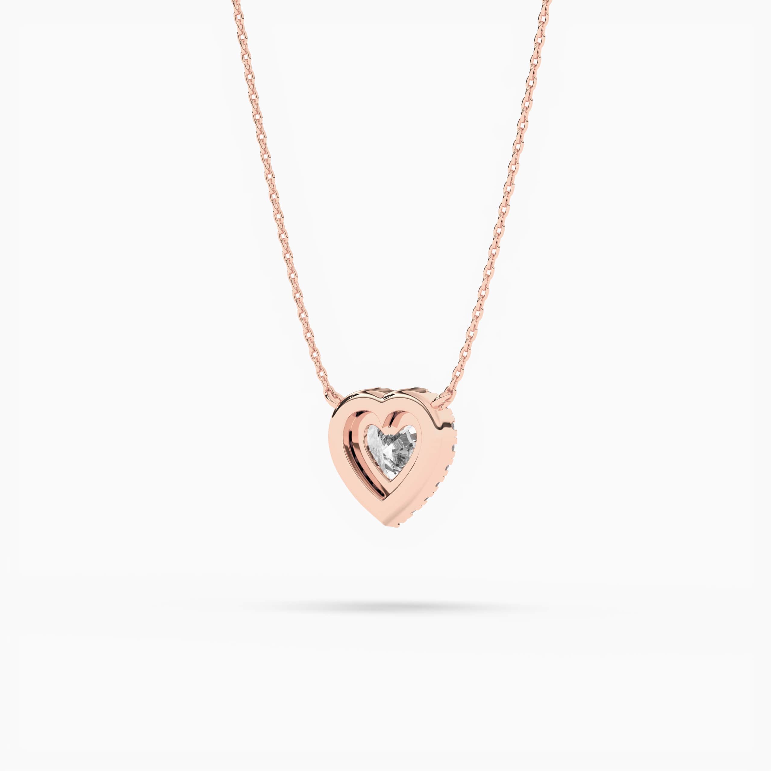 Heart Cut Simulated Moissanite Halo Pendant Necklace Rose Gold