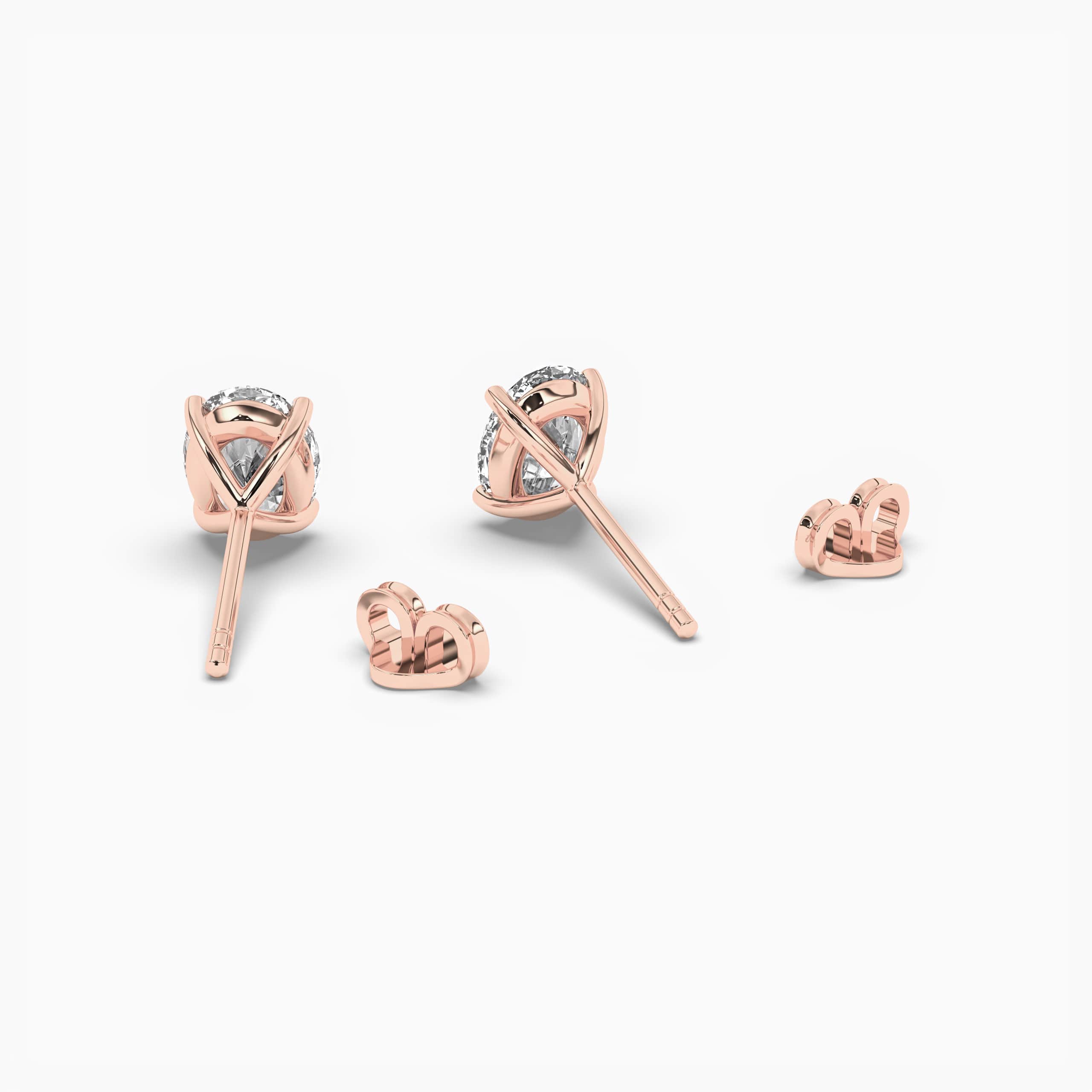  Rose Gold Four Prong Oval Lab Diamond Stud Earrings