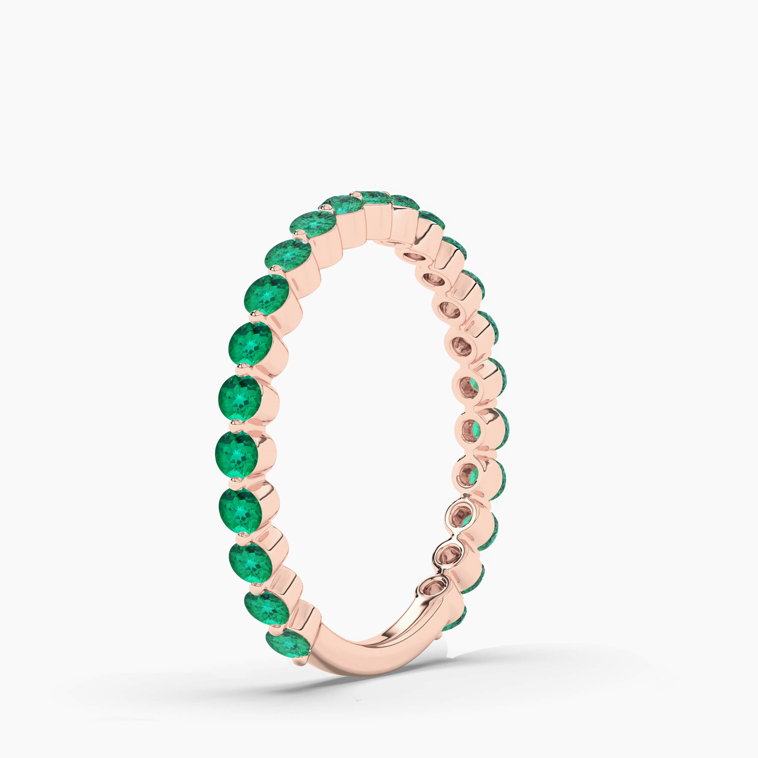 Rose Gold Eternity Wedding Band in Round Cut Green Emerald Band 