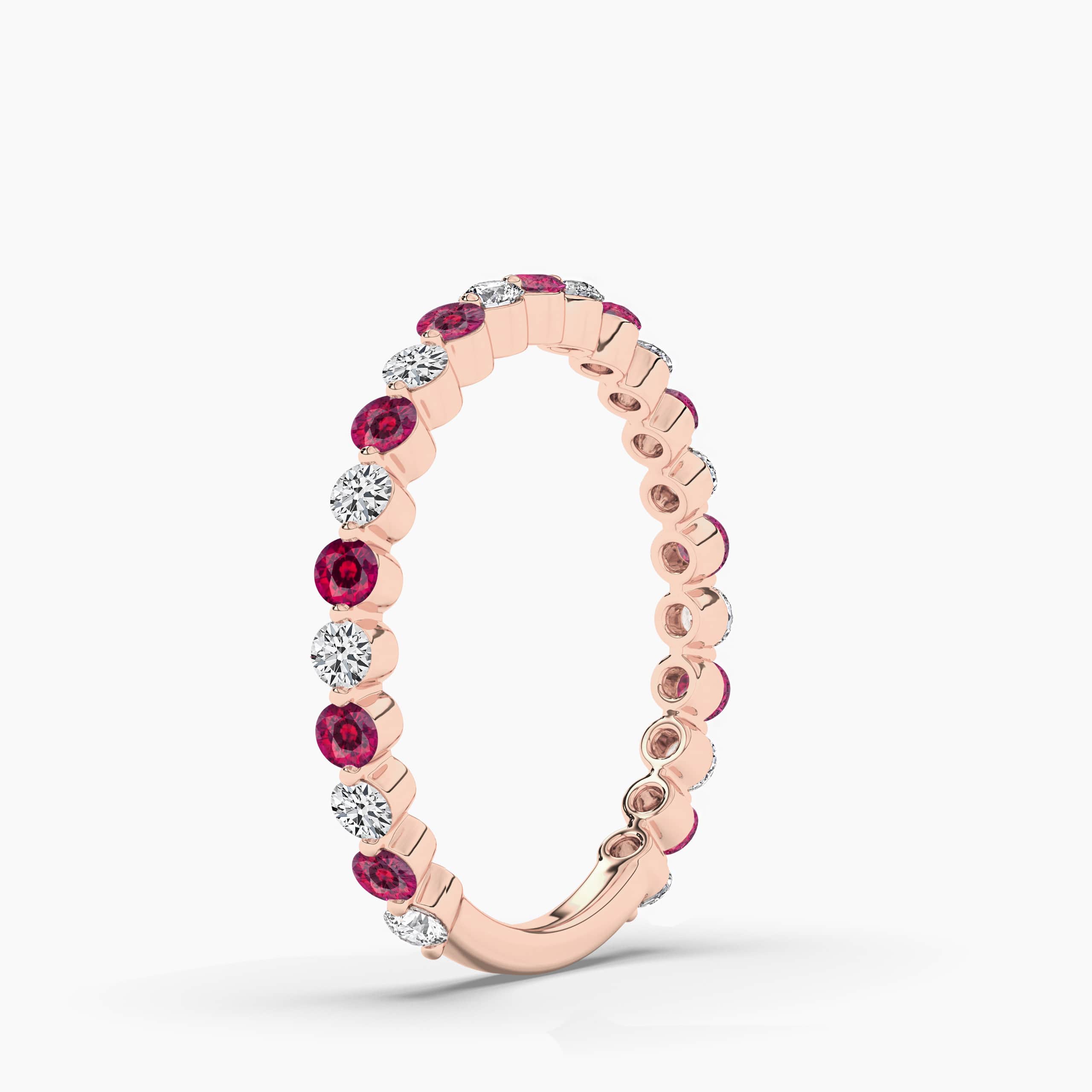 Round Ruby and White Diamond Stackable Ring