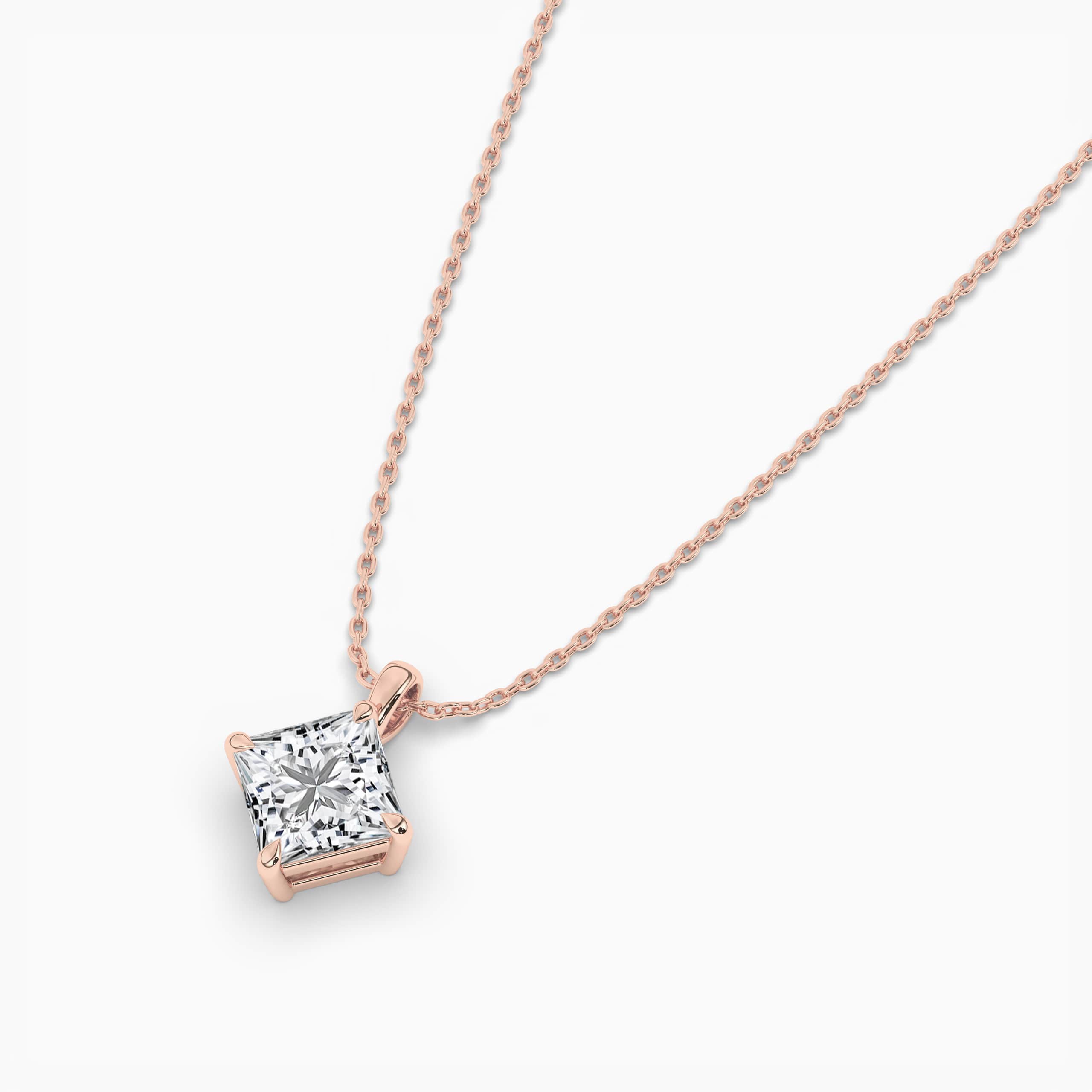 Princess Lab Grown Diamond Bezel Set Solitaire Pendant In Rose Gold