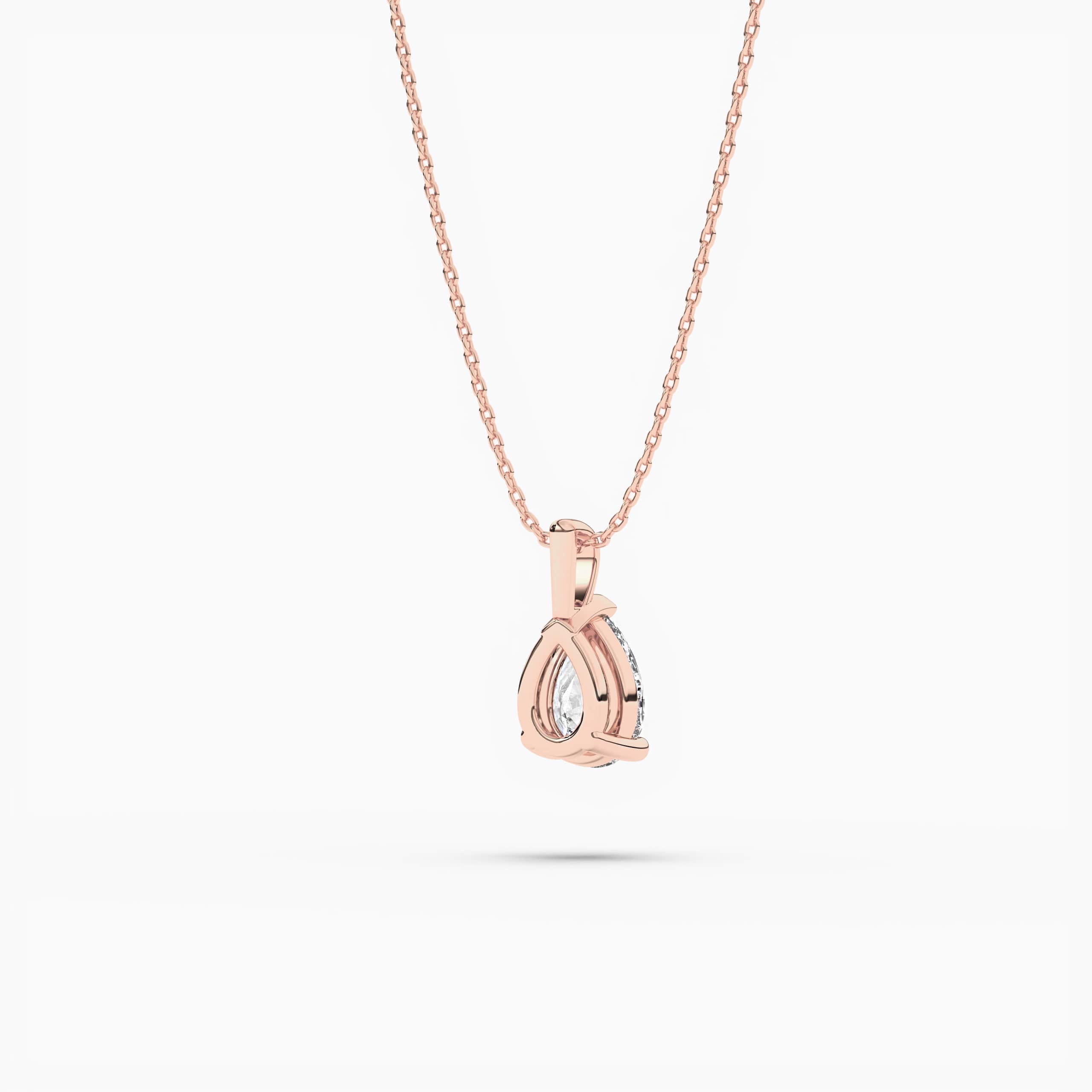  Pear Cut Moissanite and Diamond Accent Pendant Necklace In Rose Gold