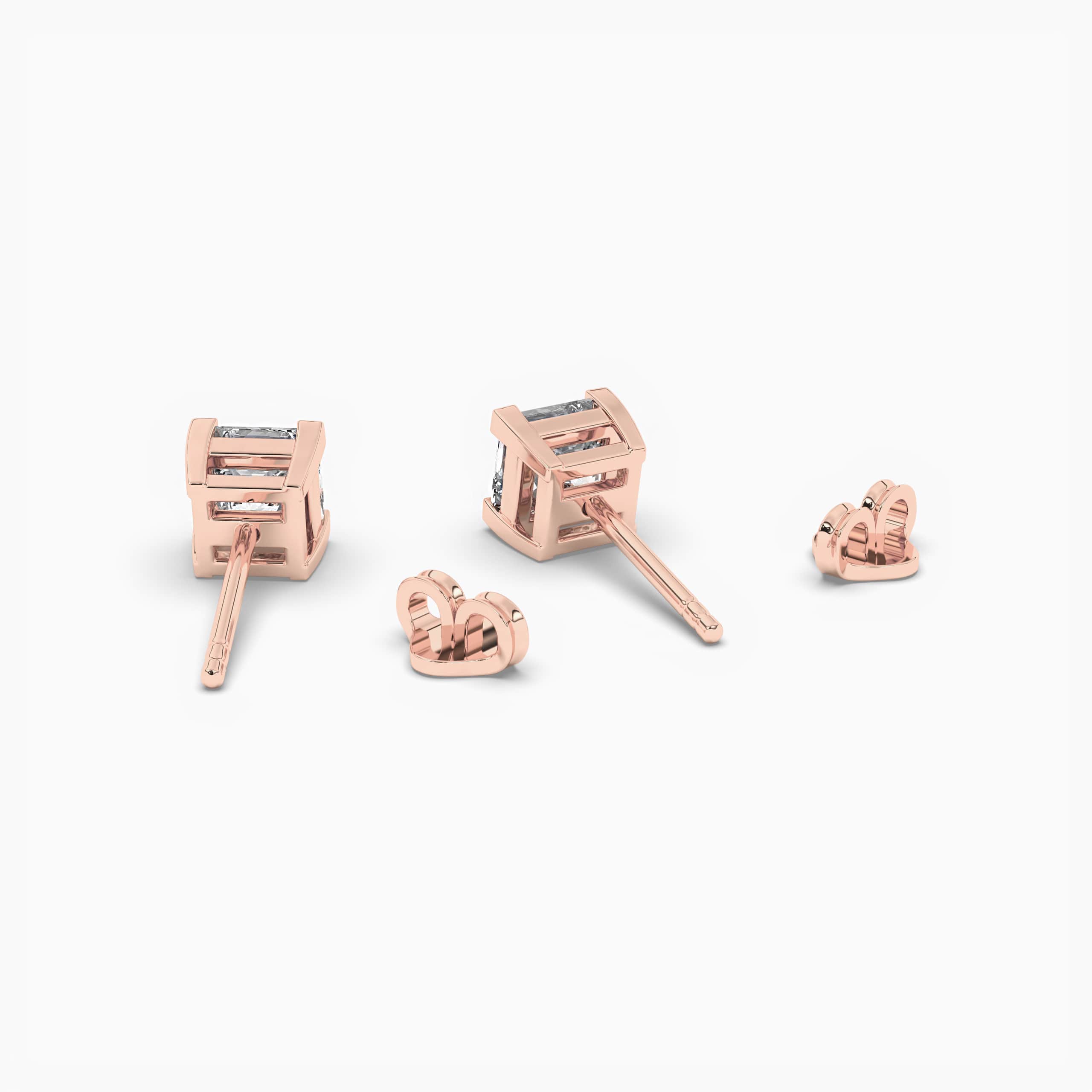 Princess Diamond Solitaire Rose Gold Stud Earrings 