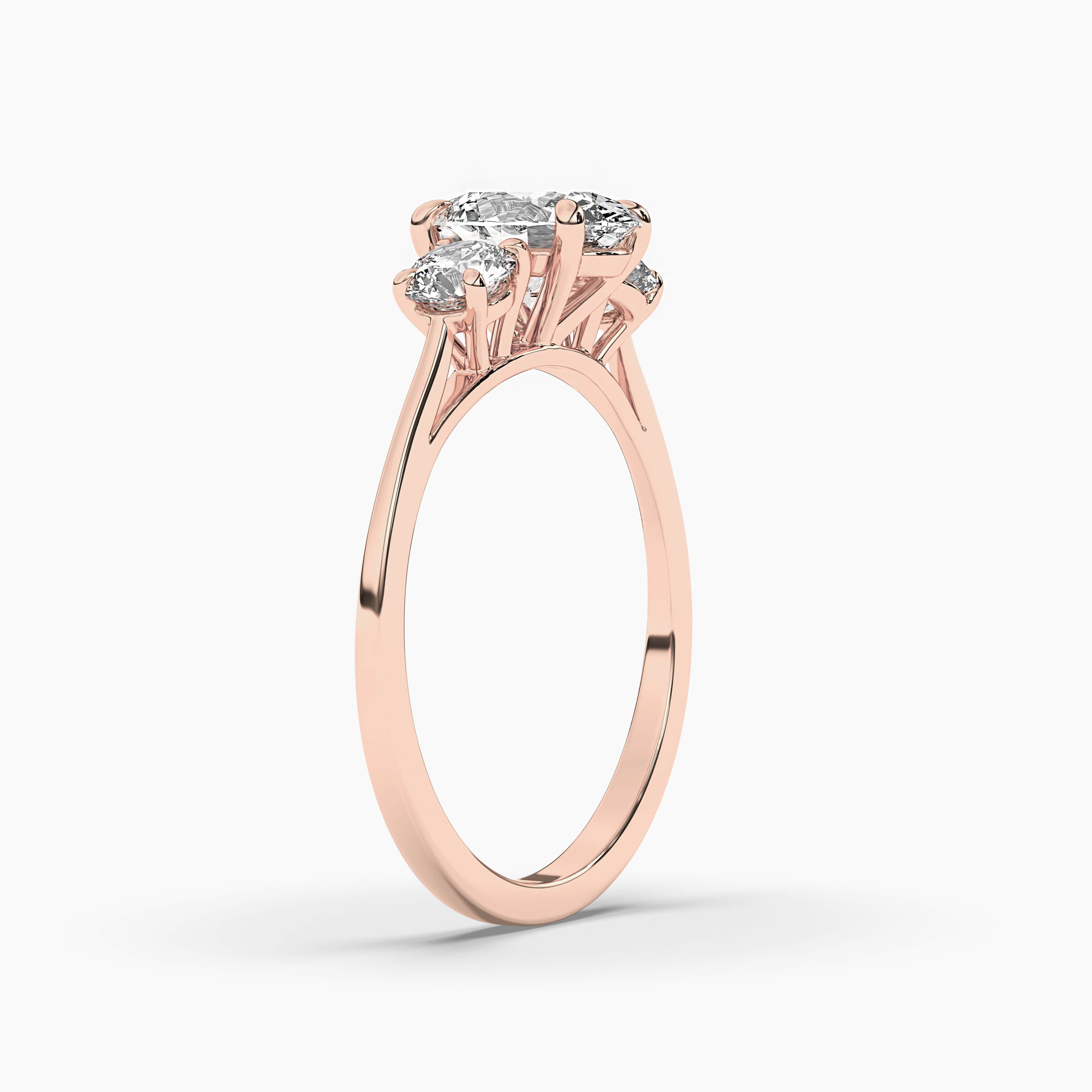 Three Stone Oval Diamond Engagement Ring Rose Gold
