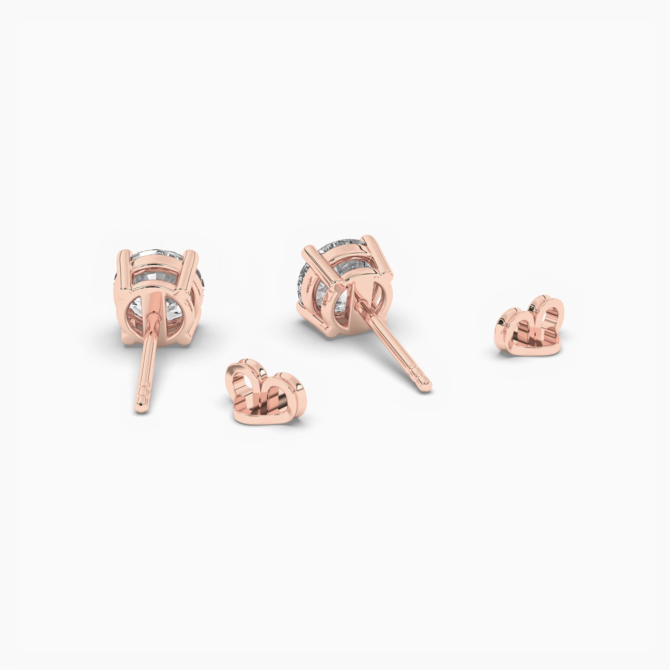 Round Rose Gold Crowned Moissanite Solitaire Stud Earrings