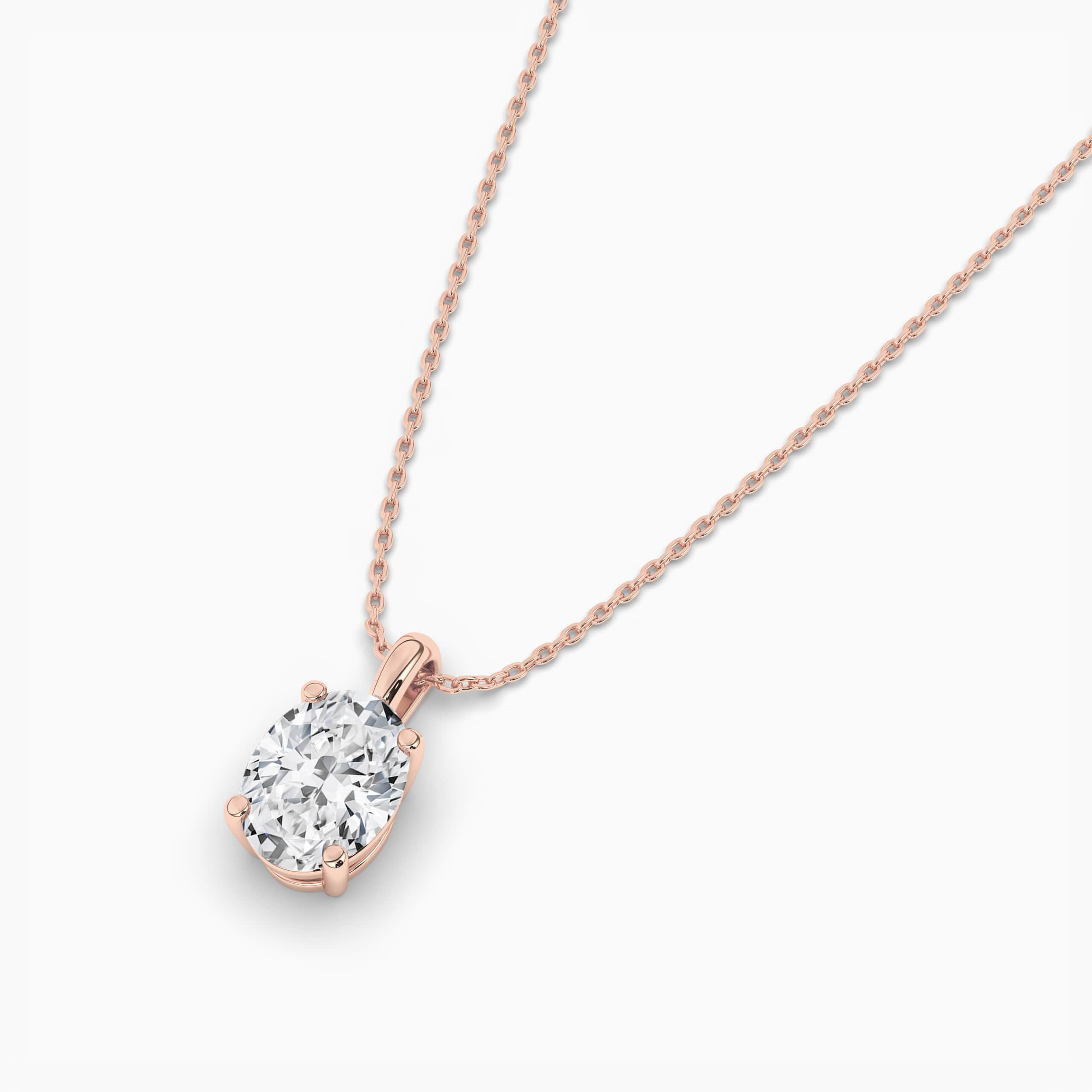 Oval Diamond Solitaire Pendant In  Rose Gold
