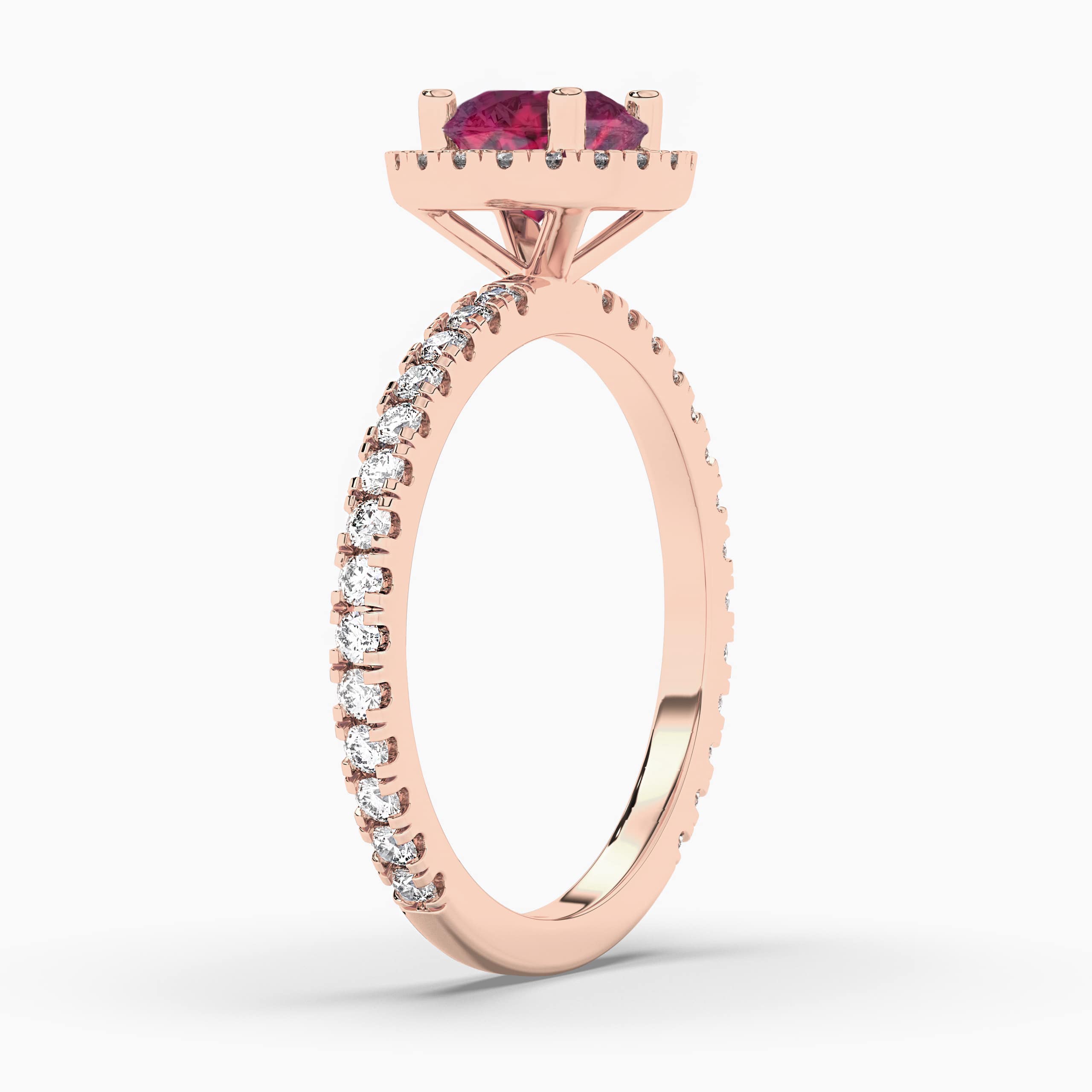 Rose Gold Round Ruby Halo Engagement Ring
