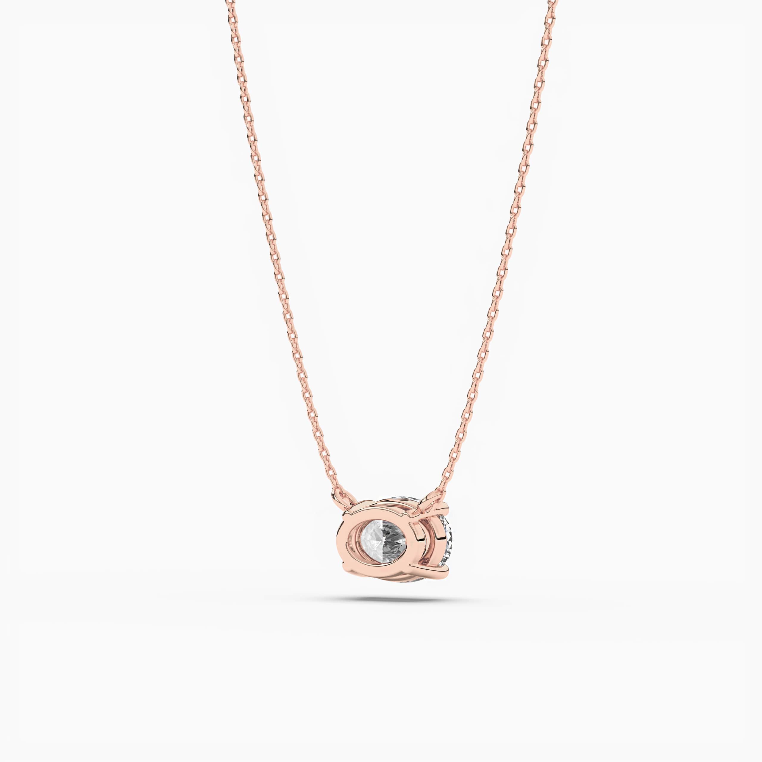 Oval Diamond Bezel Set Solitaire Necklace in Rose Gold