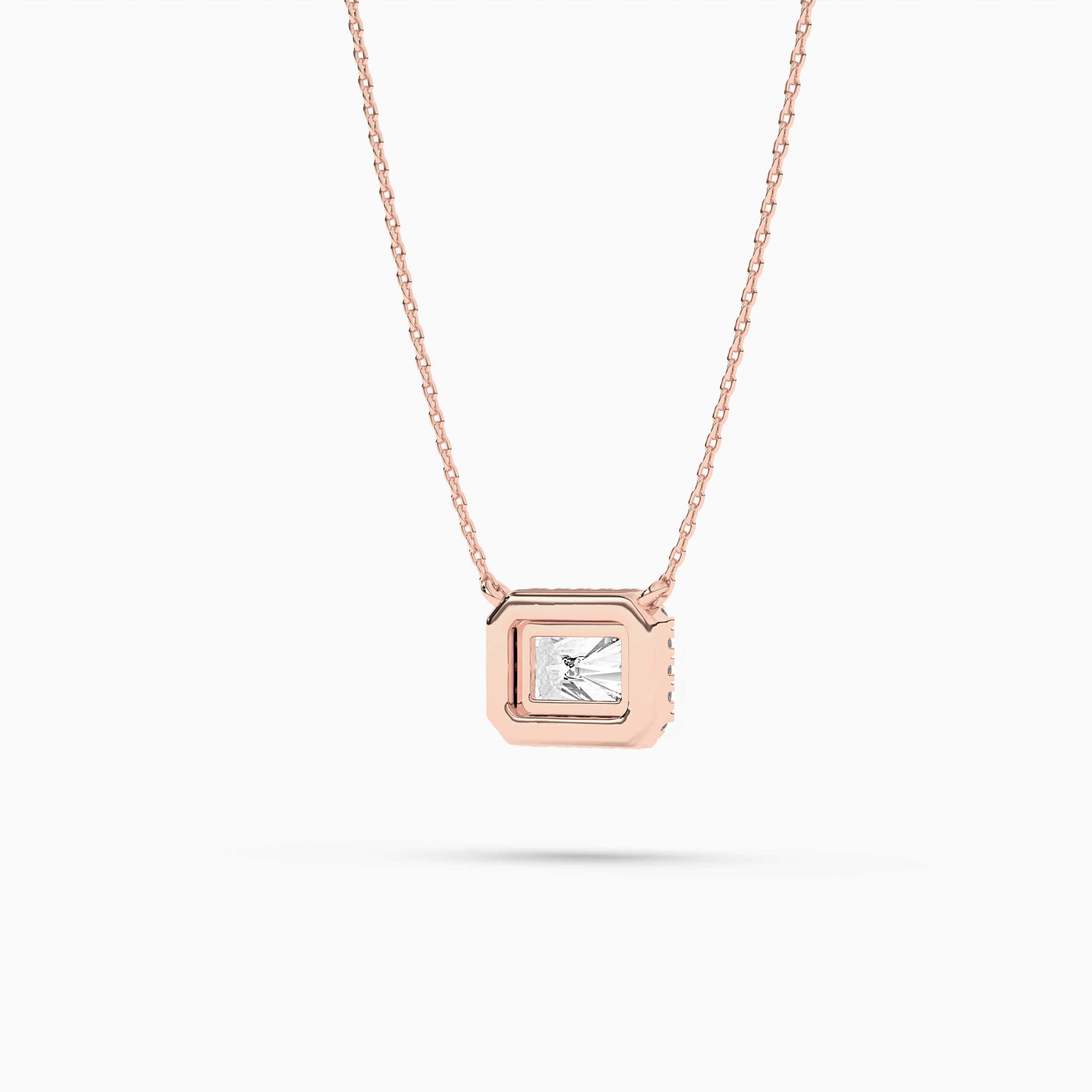 Radiant Cut Diamond Halo Pendant Necklace In Rose Gold
