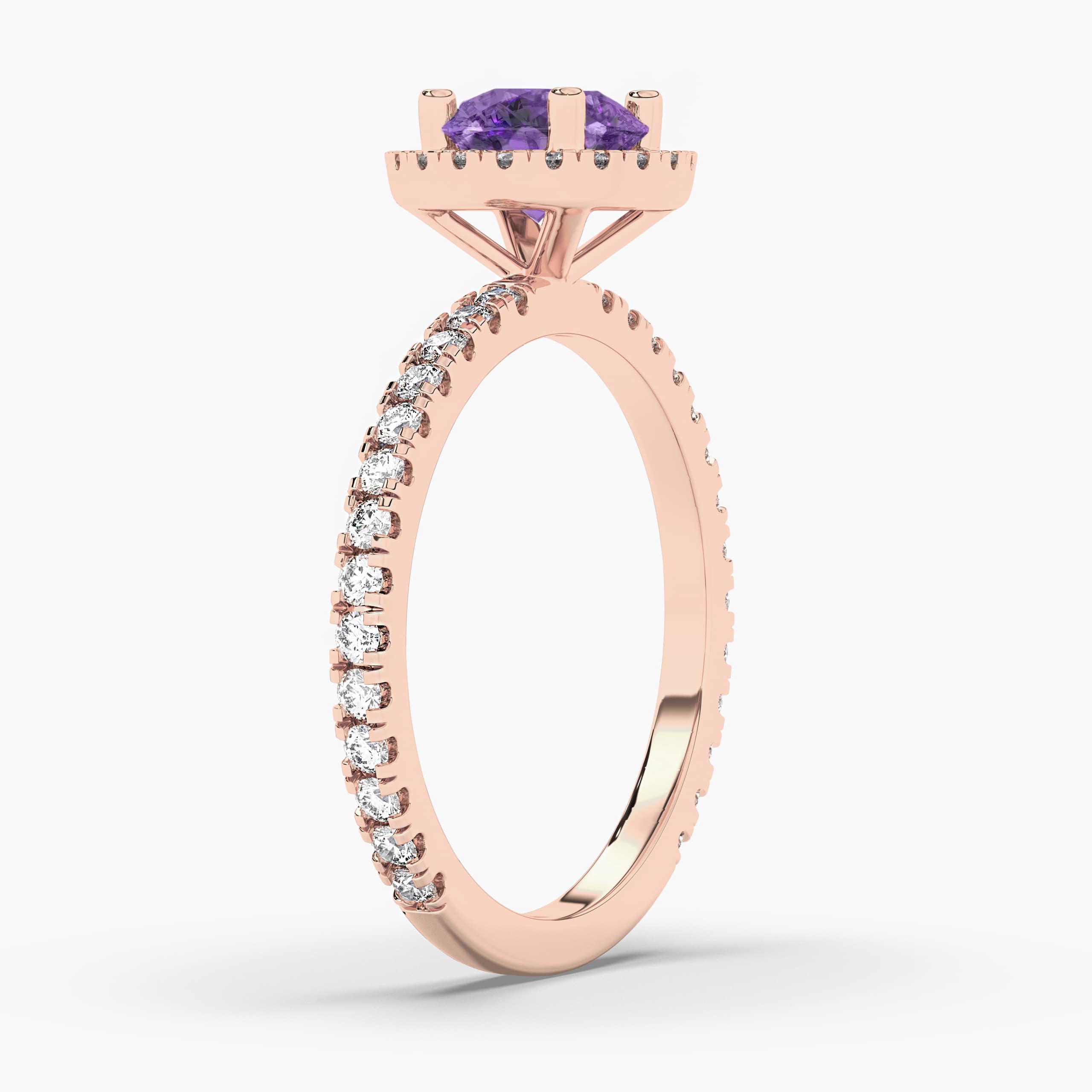 Round Cut Amethyst Engagement Ring Diamond Wedding Ring Rose Gold Halo