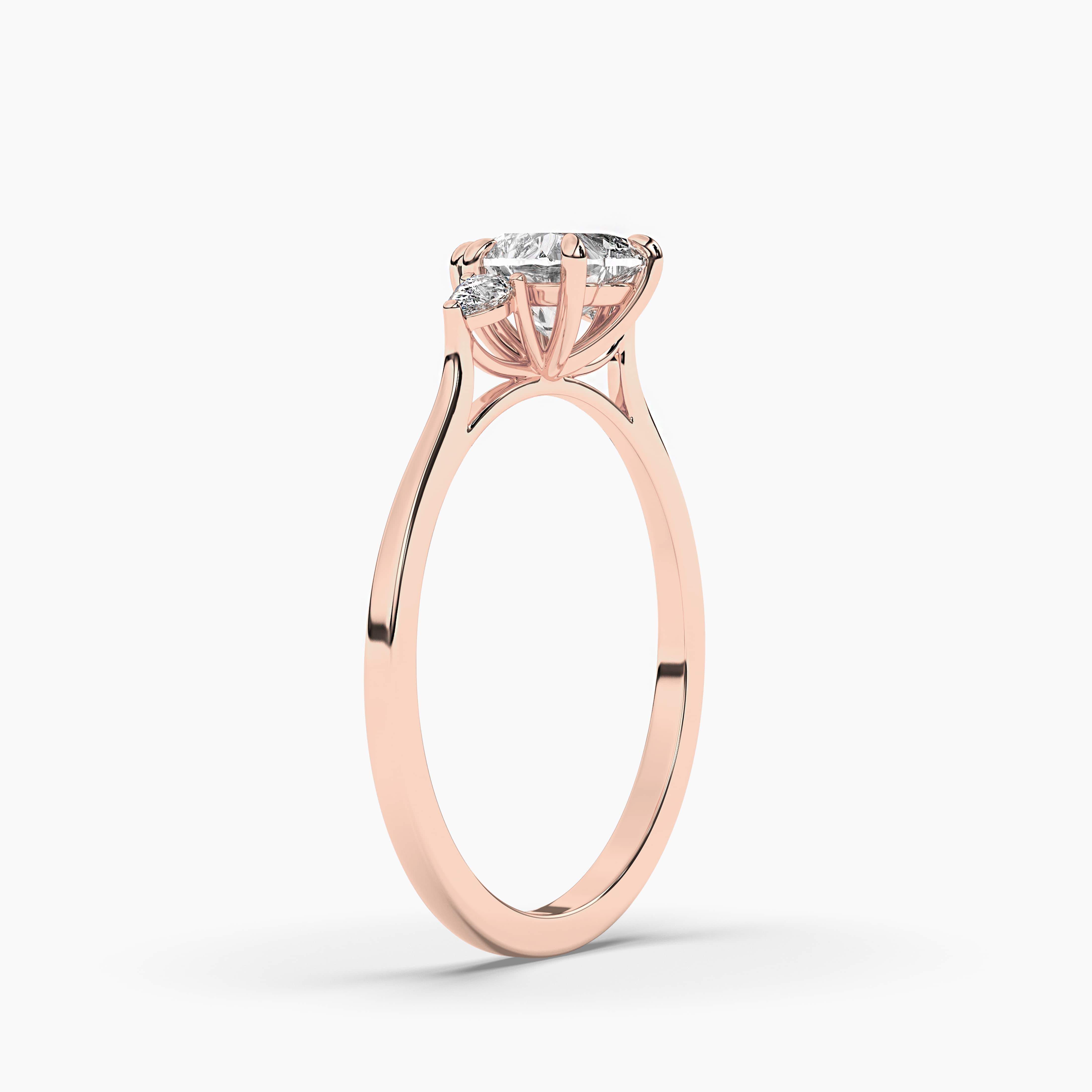 Heart Diamond Engagement Side Stone Ring Rose Gold