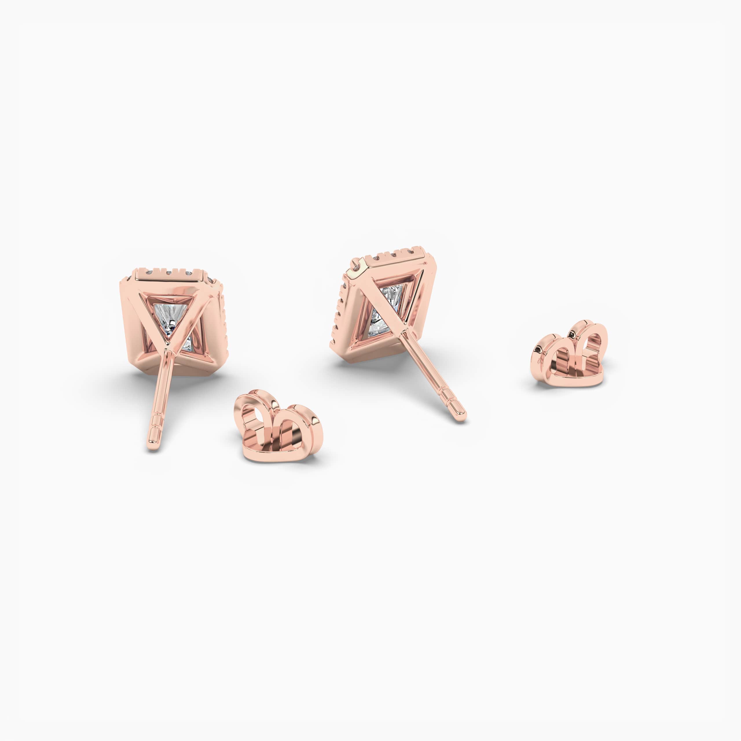 Diamond Halo Stud Earrings Round-Cut Rose Gold