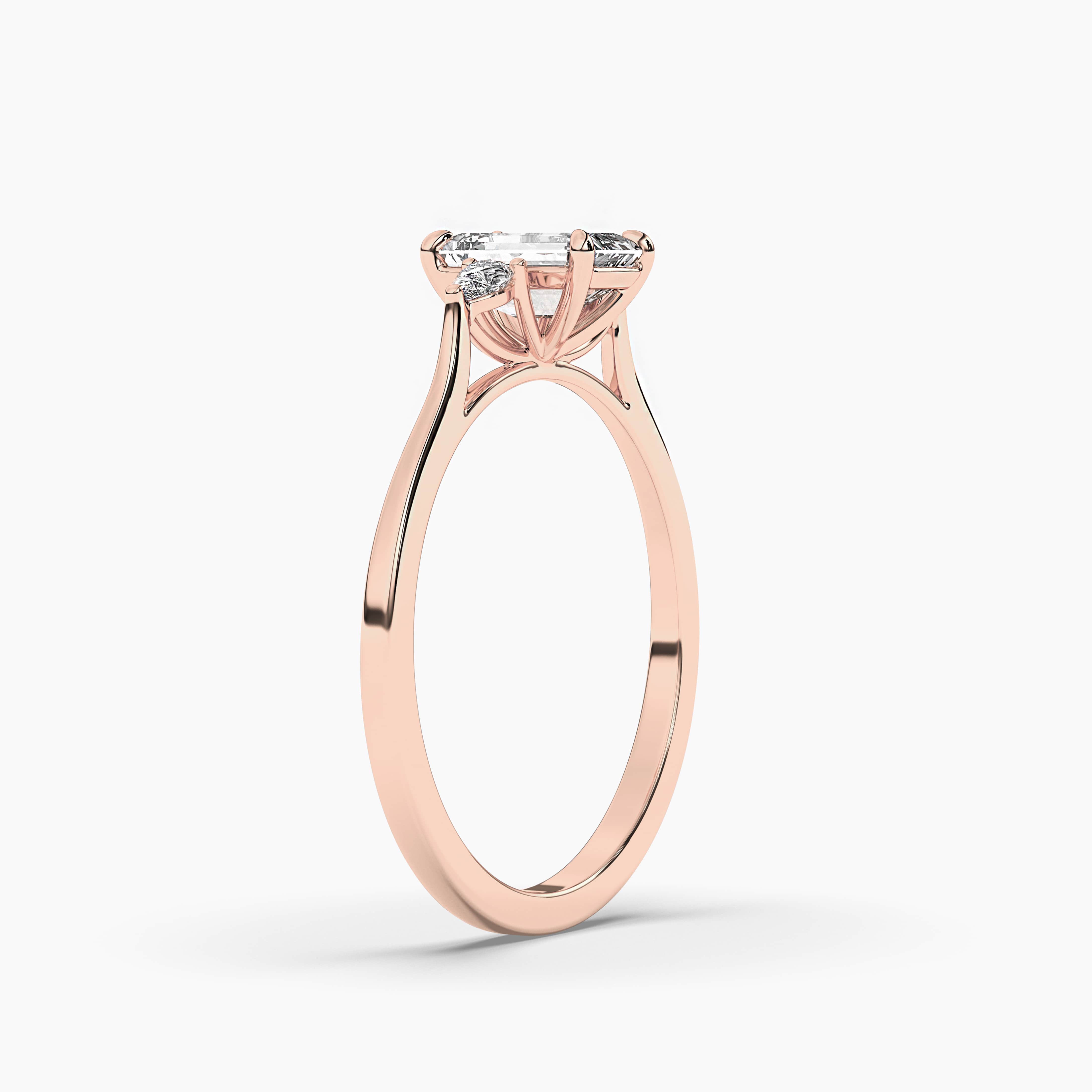 Rose Gold Emerald Cut Side Stone Diamond Engagement Ring