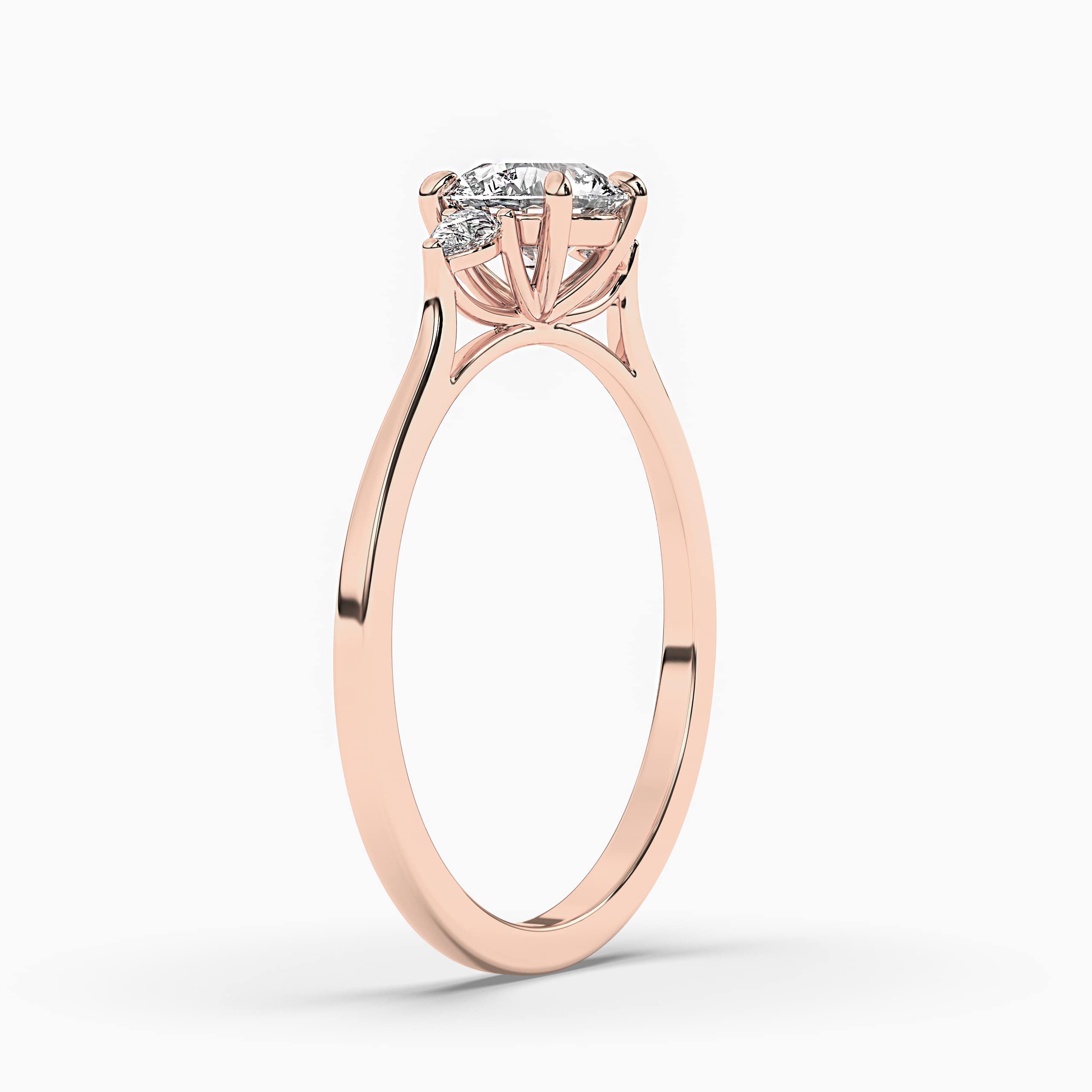 Three Stone Round Diamond Ring Rose Gold With Side Stones