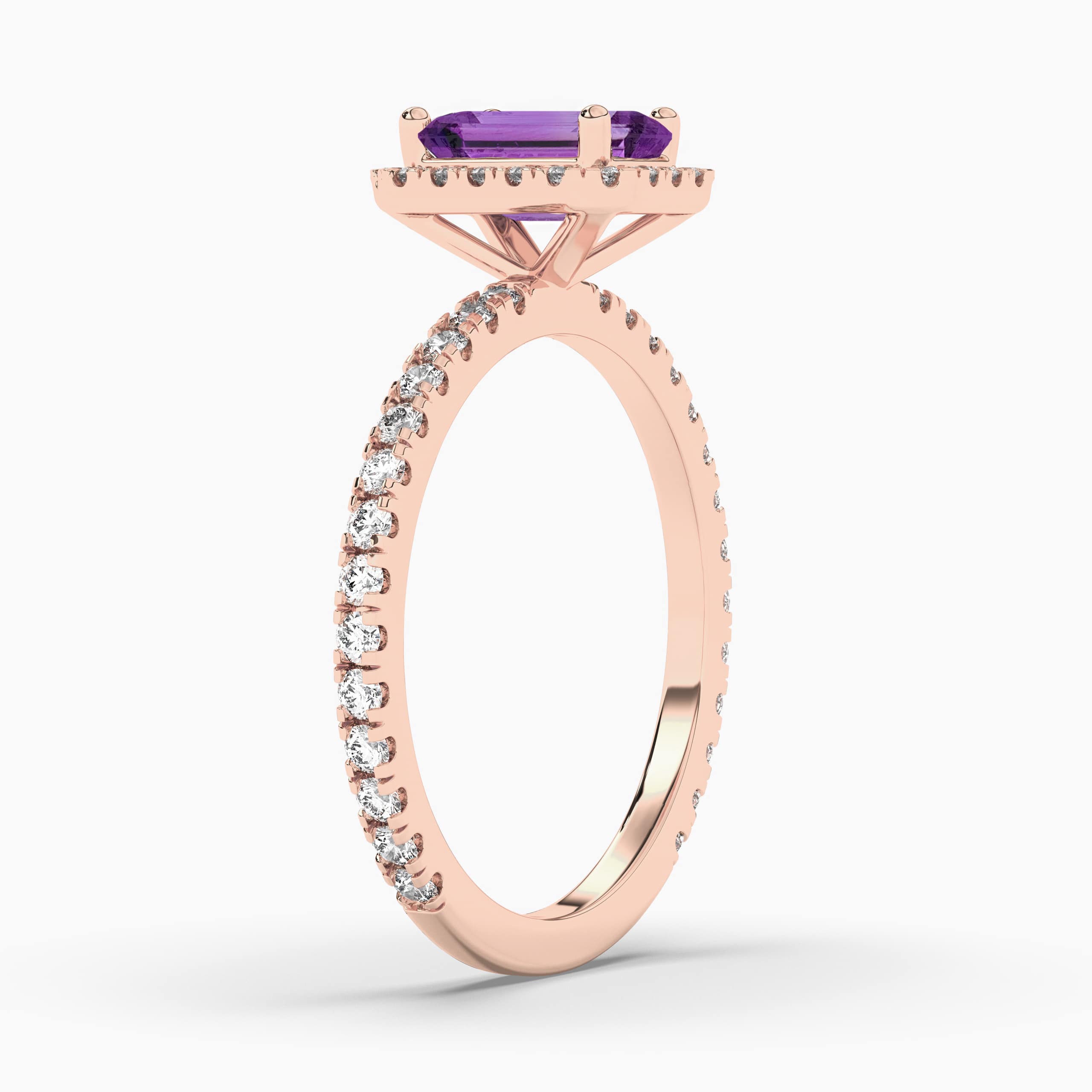 Emerald-Cut Amethyst and Diamond Ring in Rose Gold