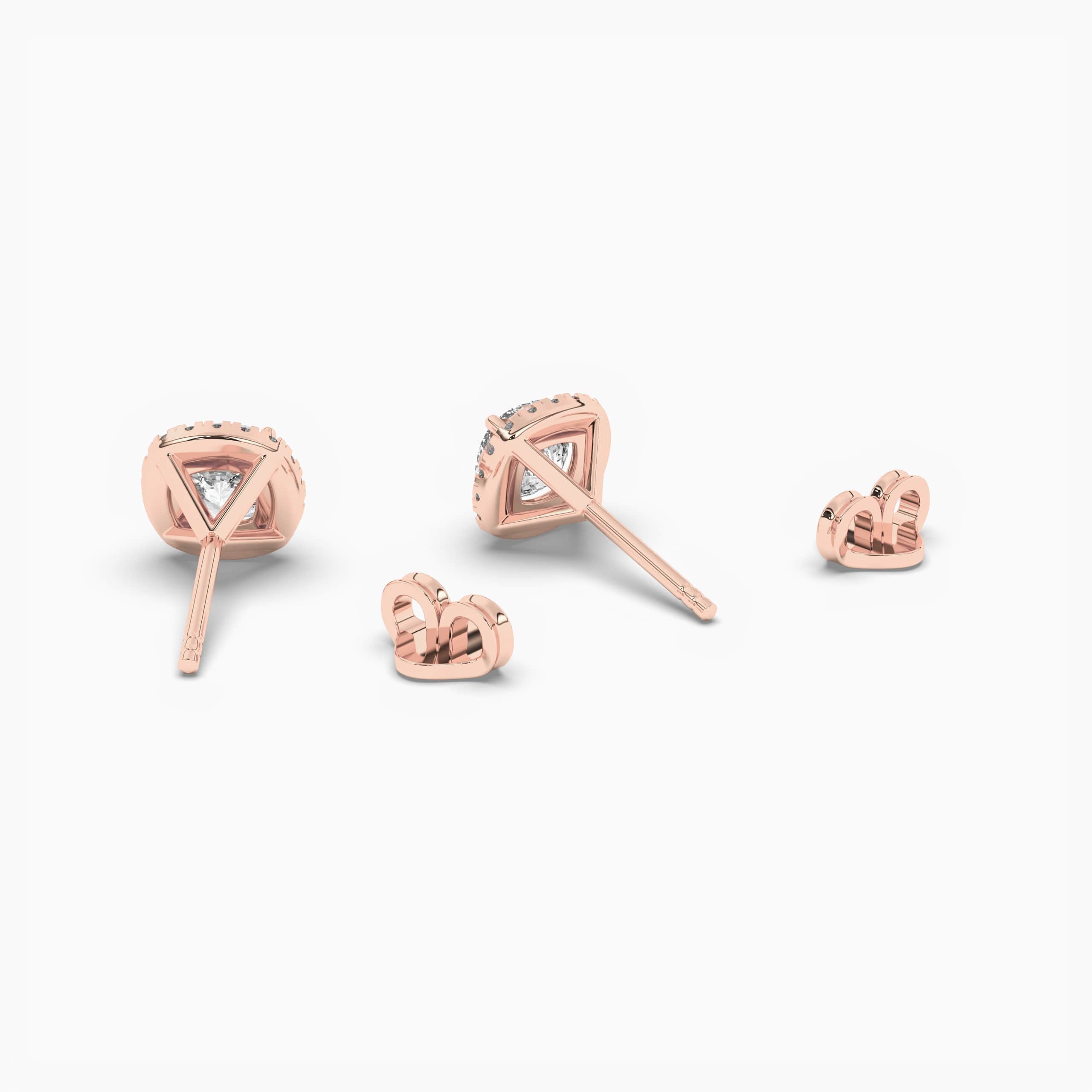 Rose Gold Halo Stud Earrings Blue Sapphire