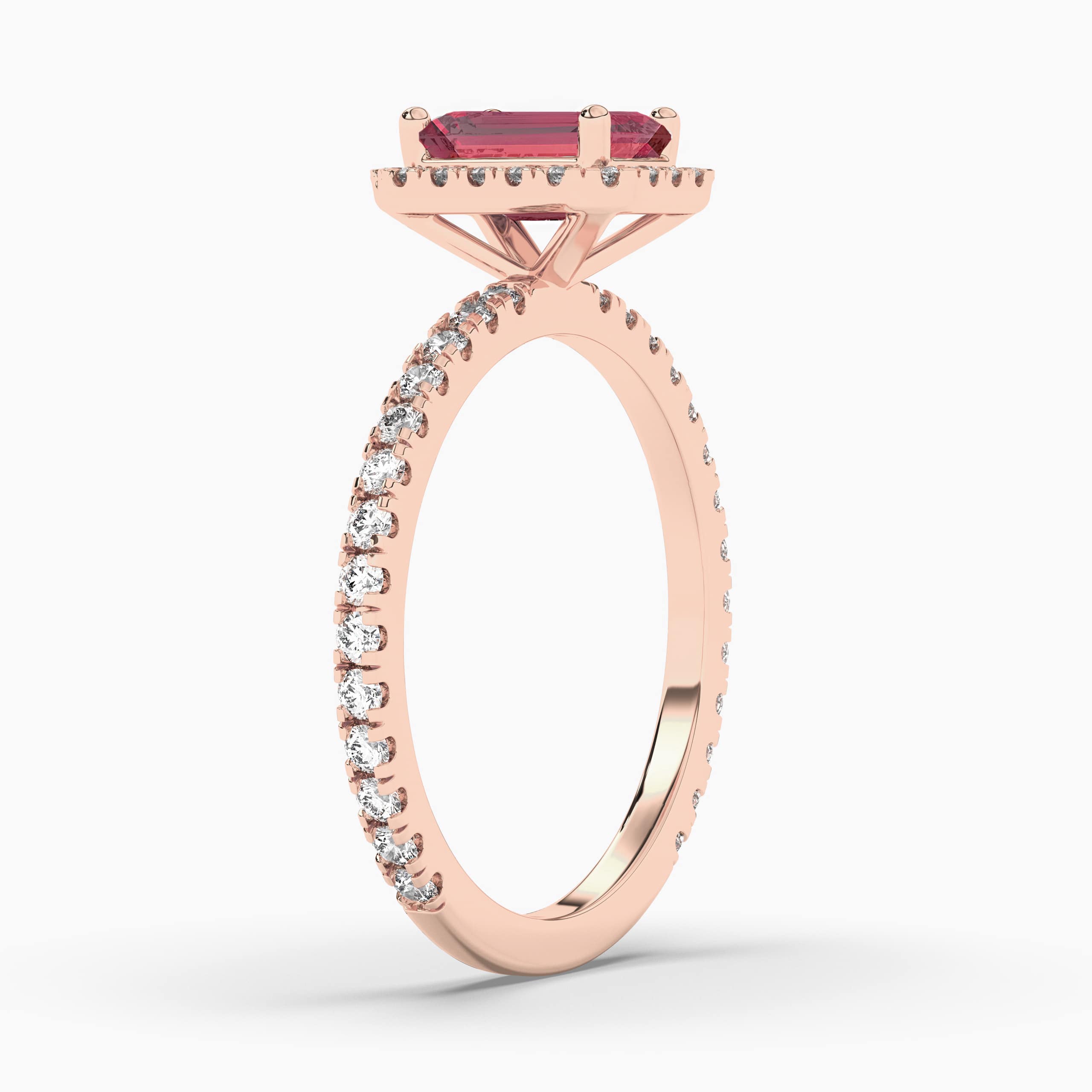 Emerald Cut Created Ruby & Diamond Engagement Ring In Rose Gold