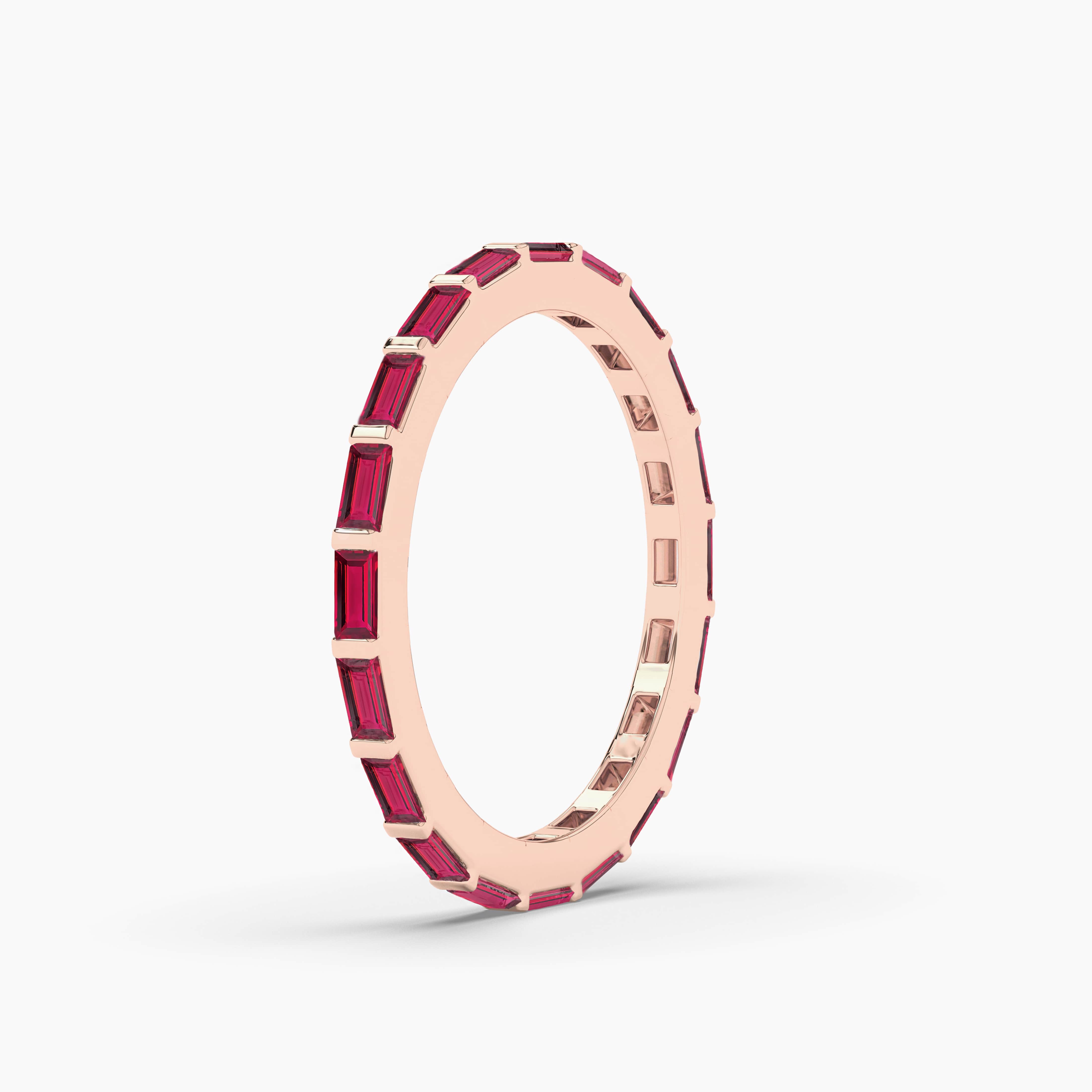 rose gold ruby baguette wedding band