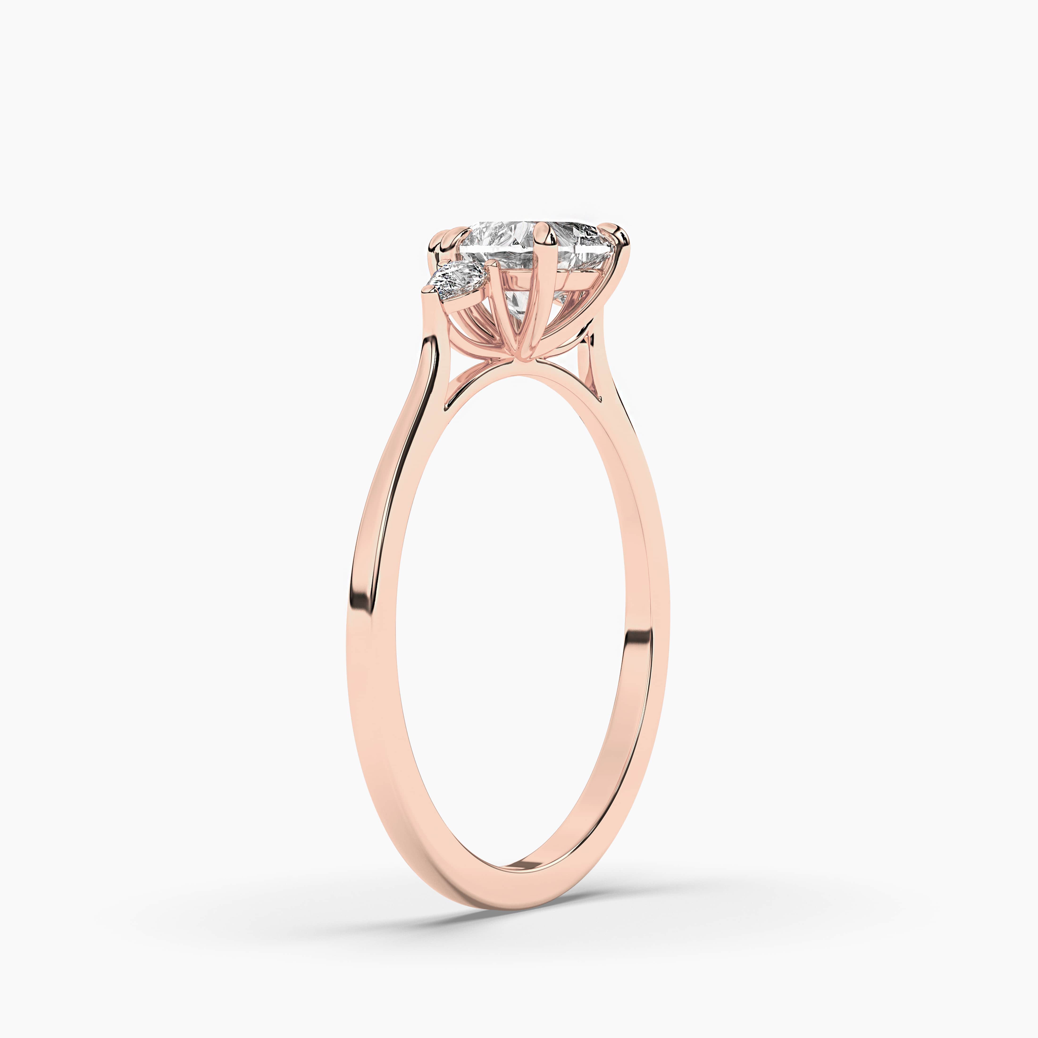 Pear Side Stone Accented Heart Cut Engagement Ring