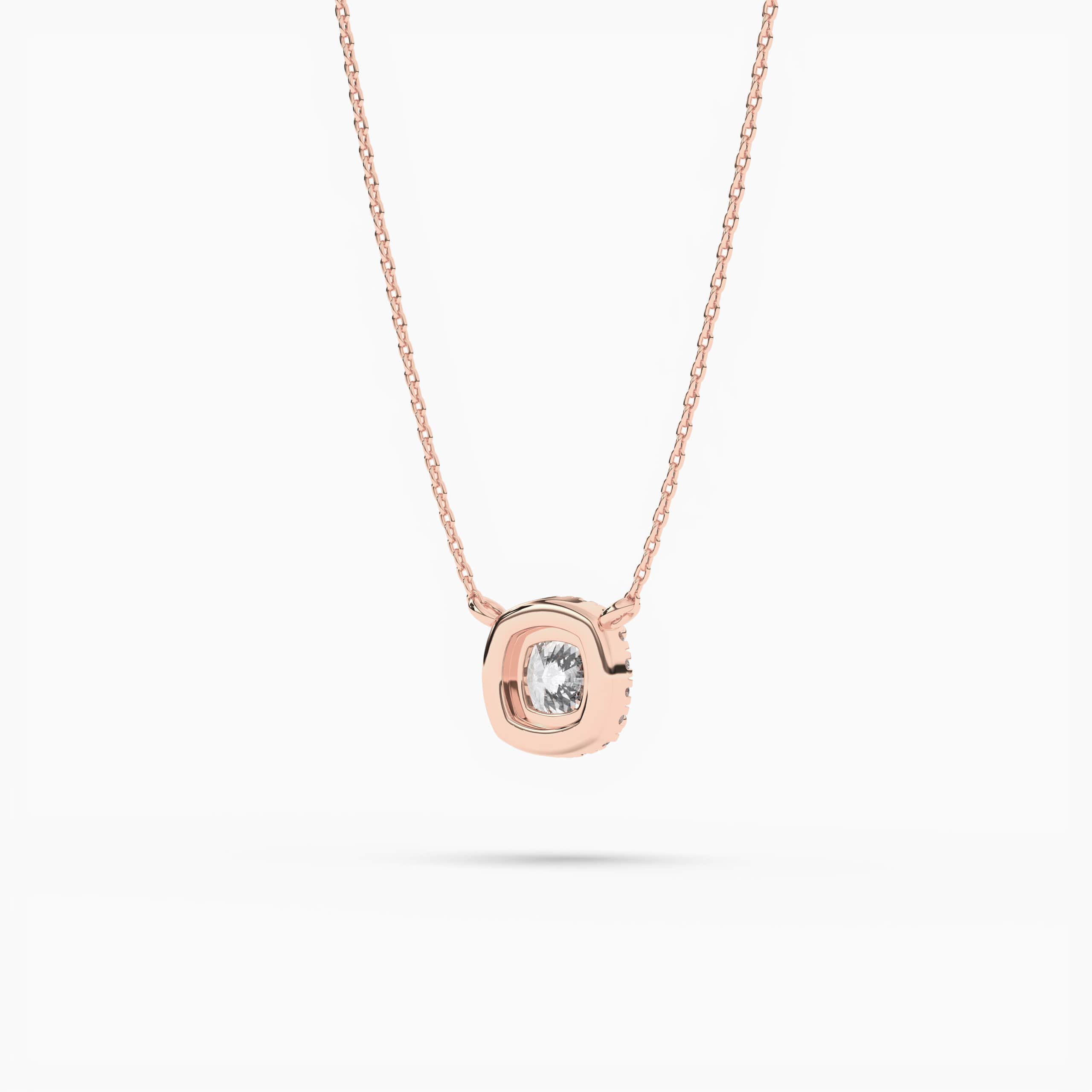 Rose Gold Cushion Cut Amethyst And Round Cut White Diamond Ladies Halo Style Pendant