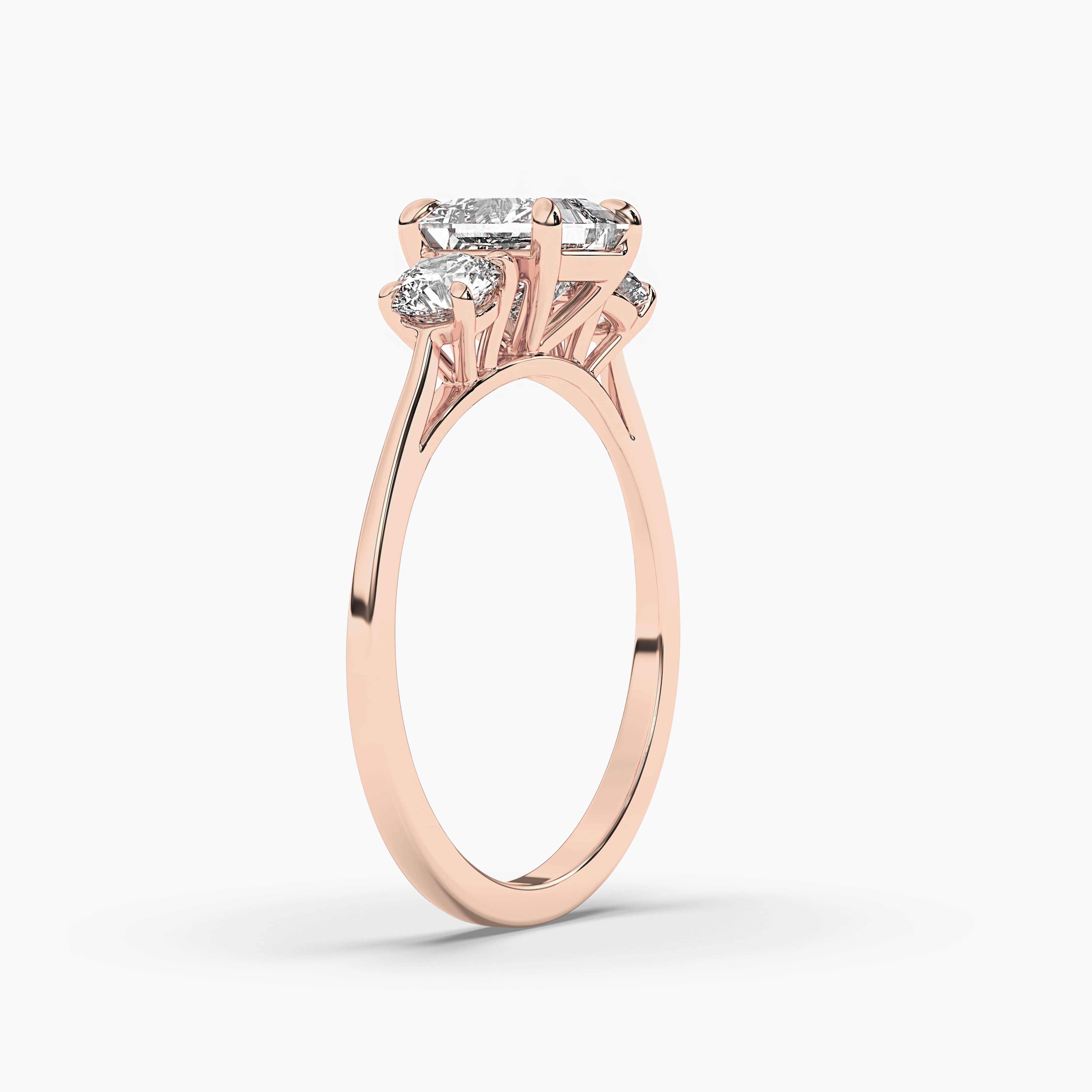 Rose Gold Princess Cut Three Stone Engagement Ring