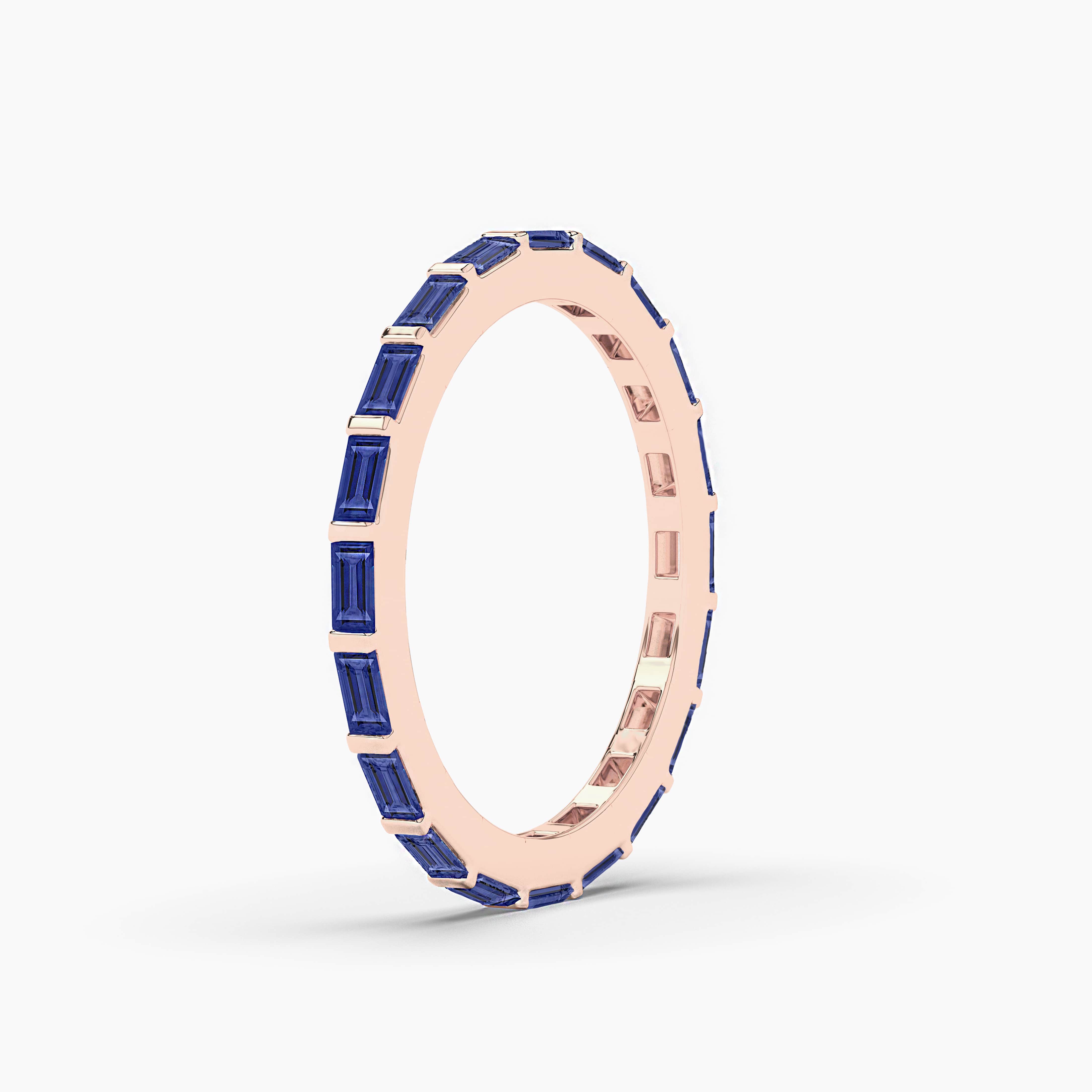 Blue Sapphire Baguette Eternity Band In Rose Gold For Wedding Band