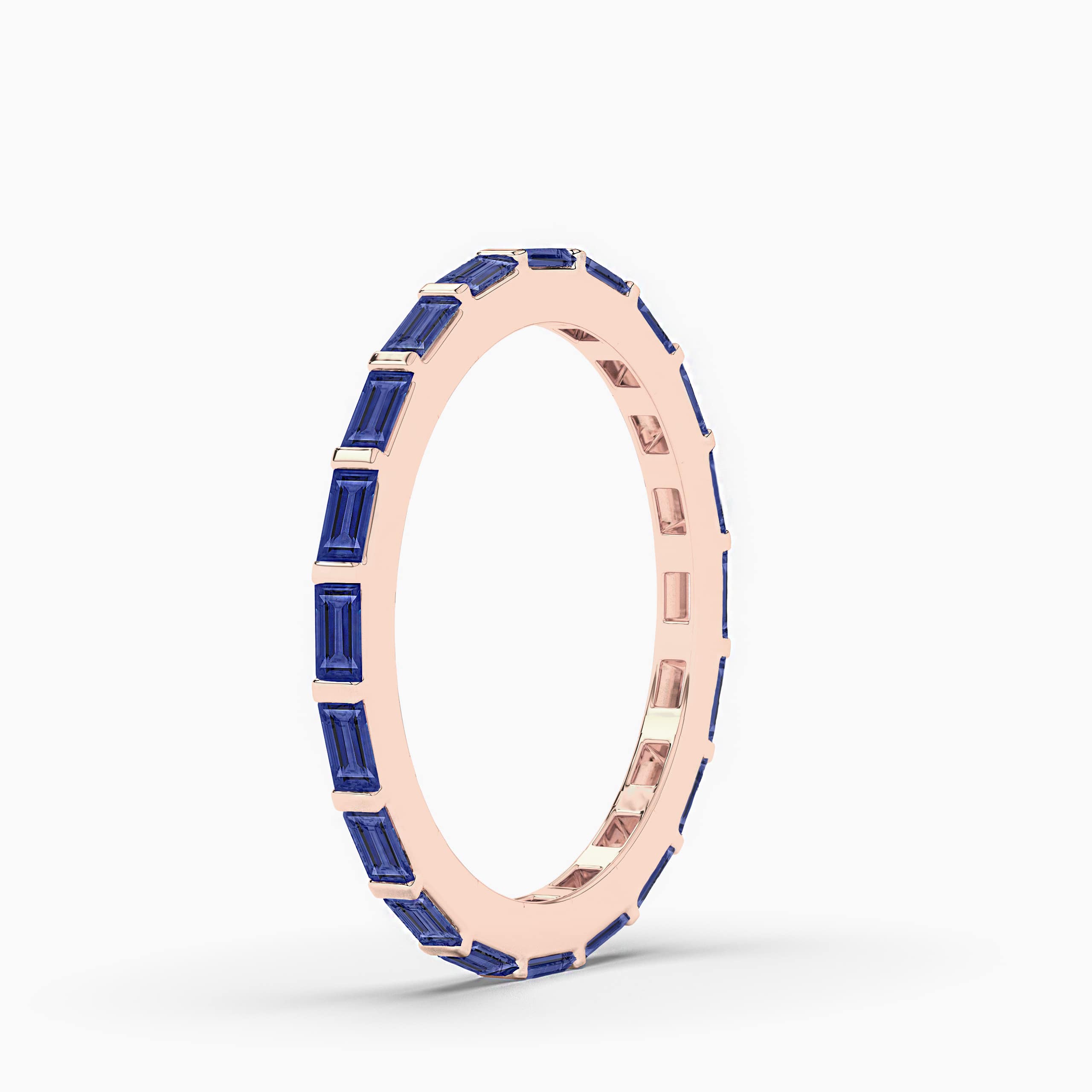 Blue Sapphire Baguette Eternity Band In Rose Gold For Wedding Band