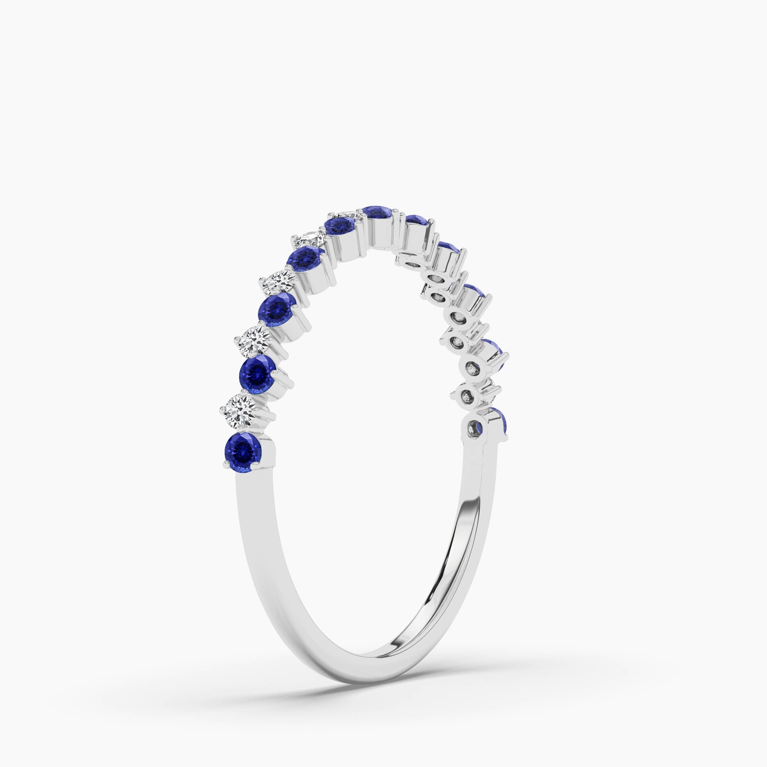 white gold diamond and blue sapphire stackable ring