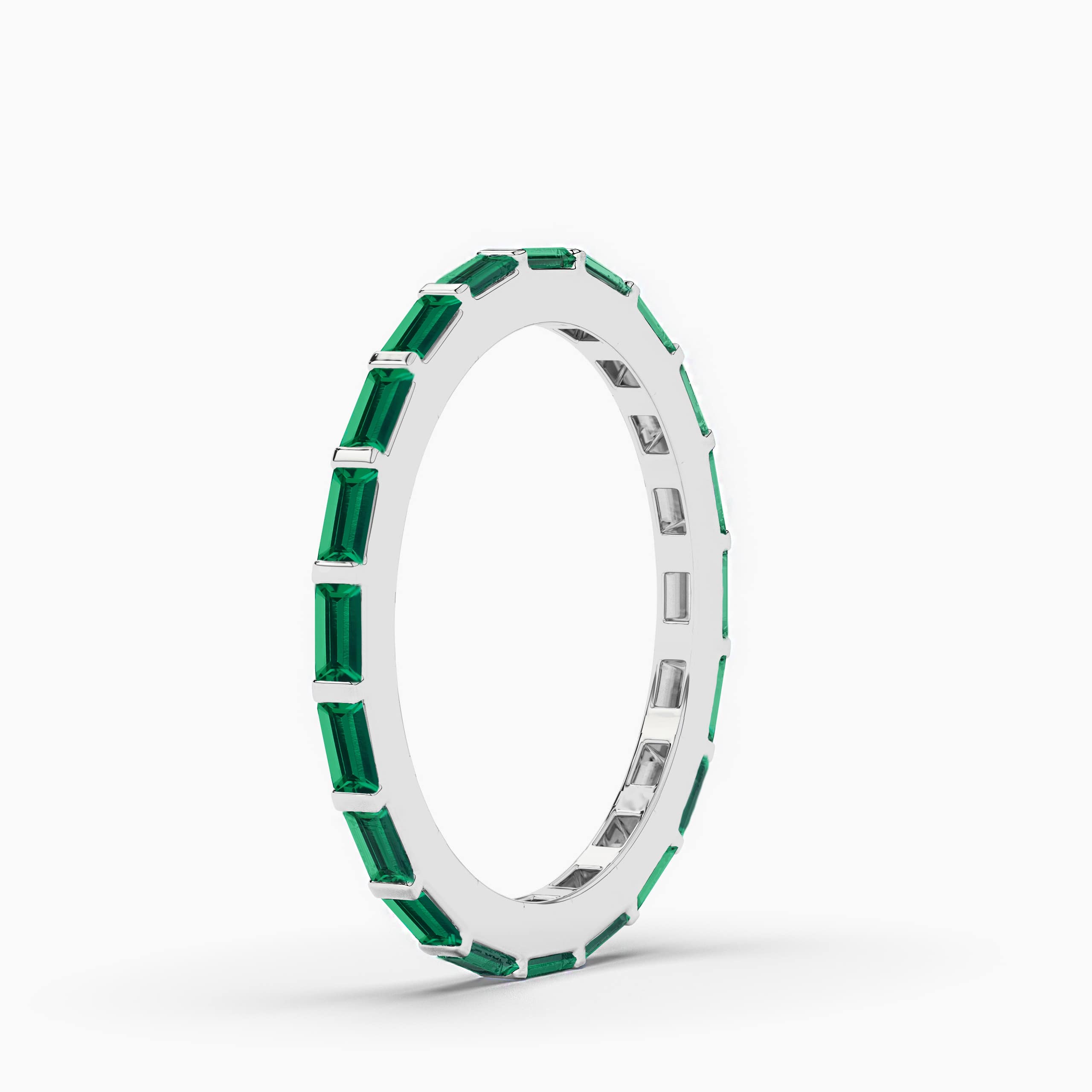 White Gold Emerald Baguette Band For Wedding Band
