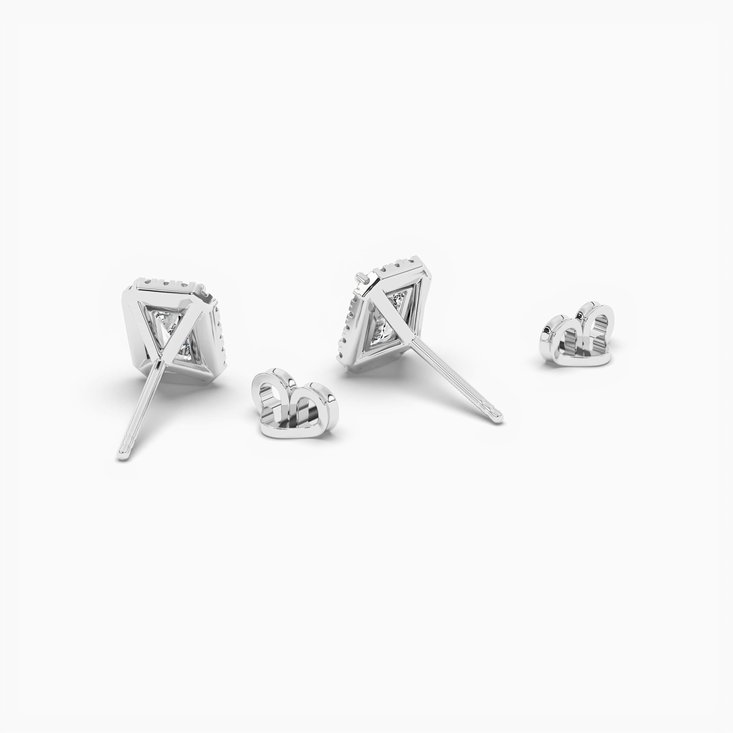 Emerald Cut Lab Created Sapphire Halo Stud Earrings White Gold