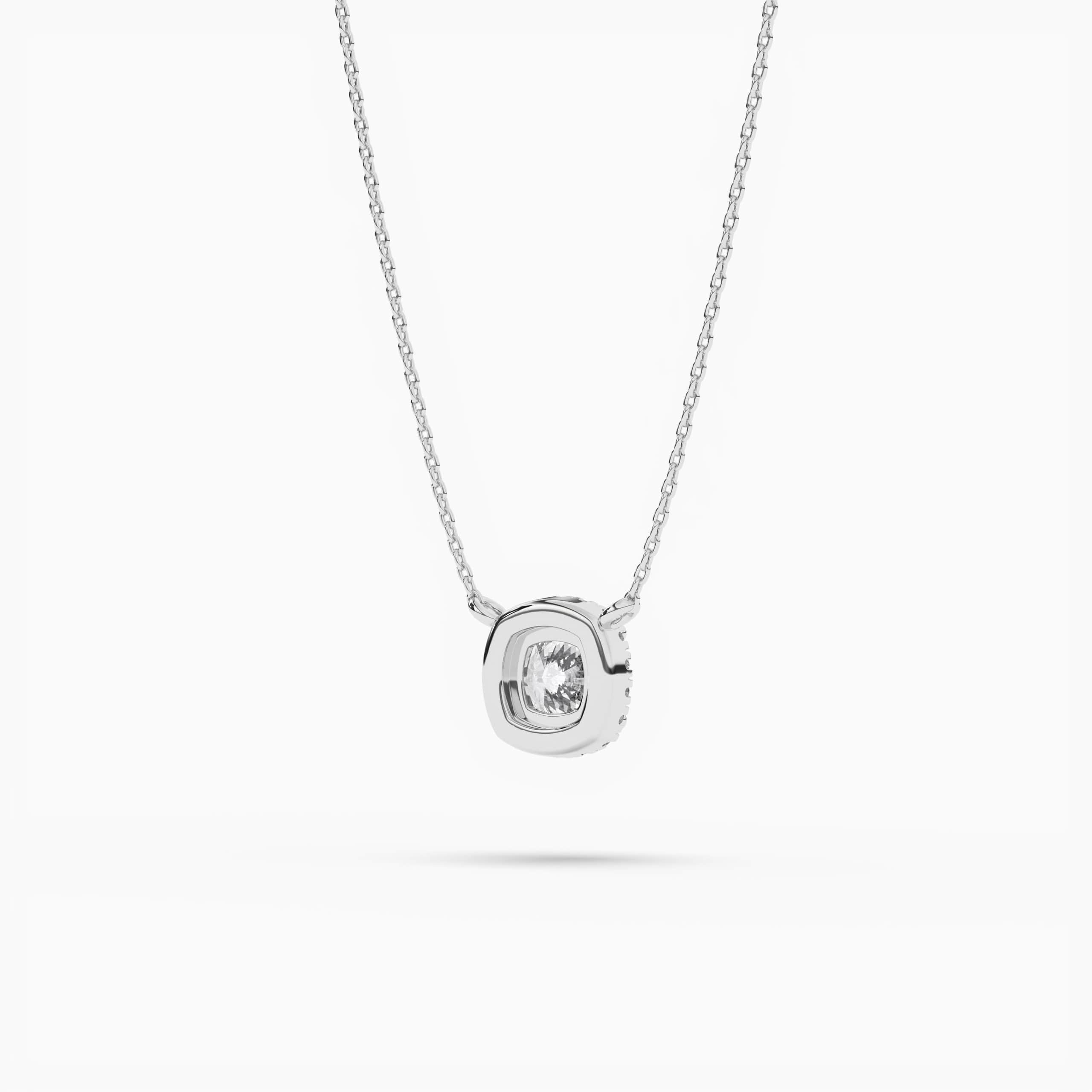 CUSHION HALO PENDANT WHITE GOLD AND DIAMOND NECKLACE