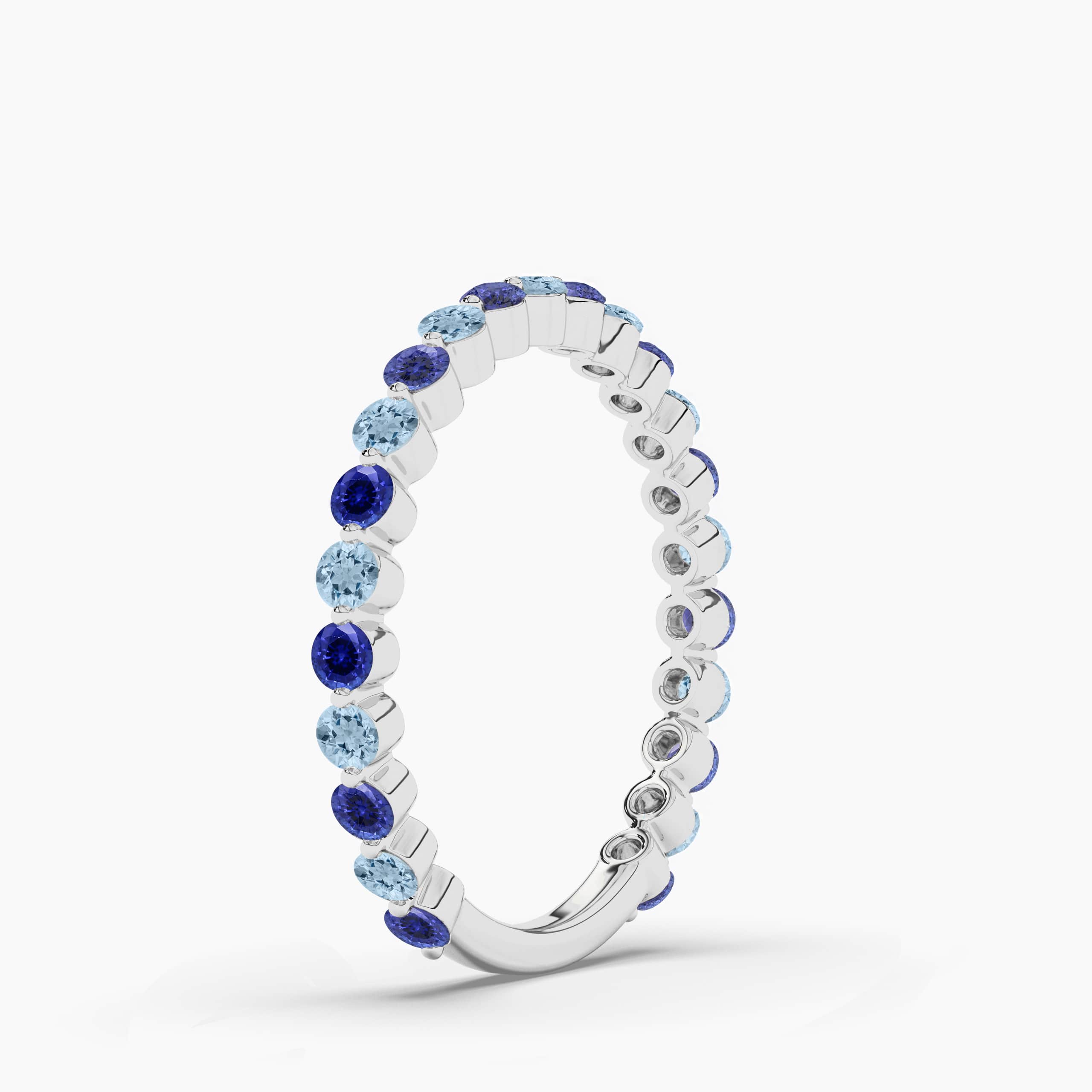 Round Cut Blue Sapphire And Aquamarine  Half Eternity Wedding Band Ring In White Gold