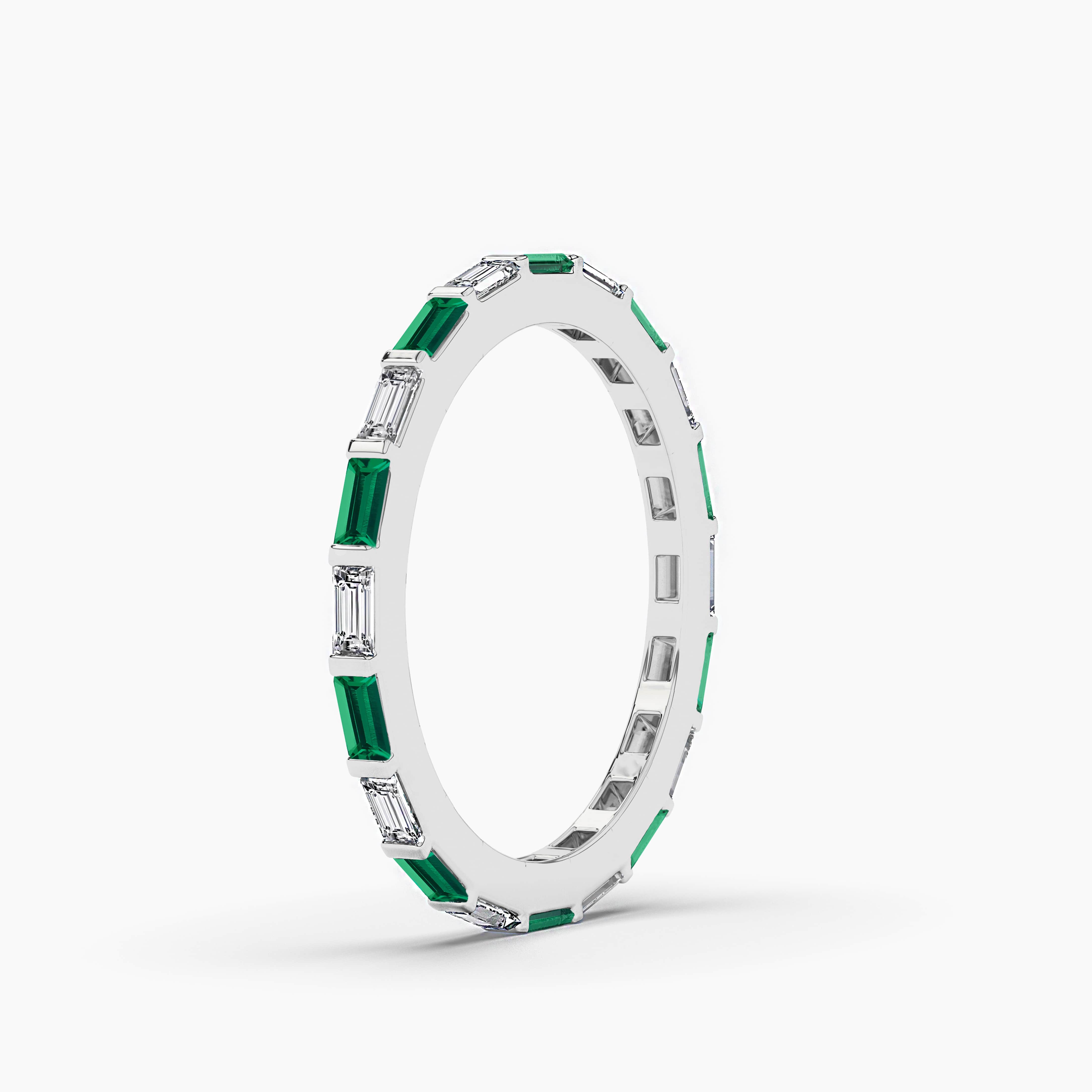 Emerald and White Baguette Wedding Band