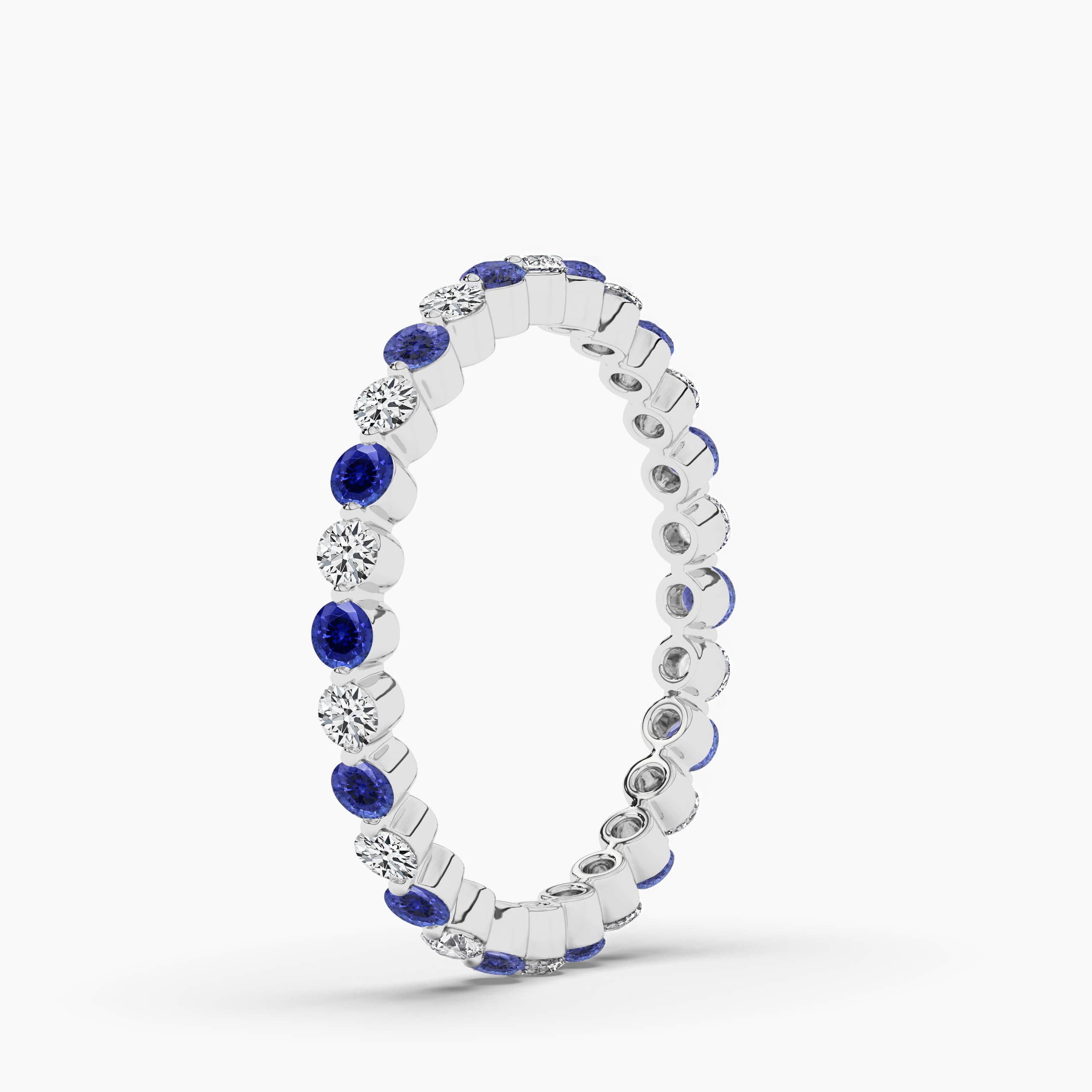 White Gold Round Cut Blue Sapphire & White Diamond Full Eternity Wedding Band