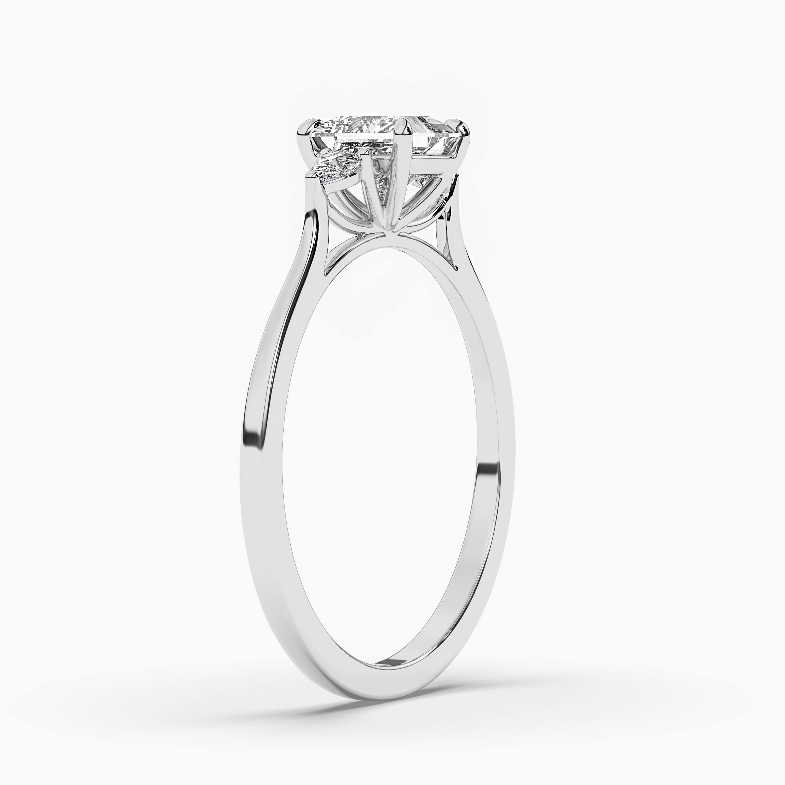 White Gold Princess Three-Stone Engagement Ring